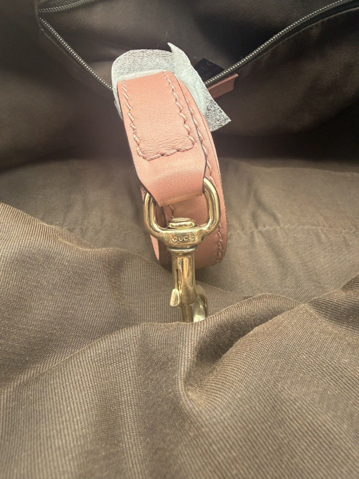 Gucci Sukey Satchel — Beige GG Canvas & Pink