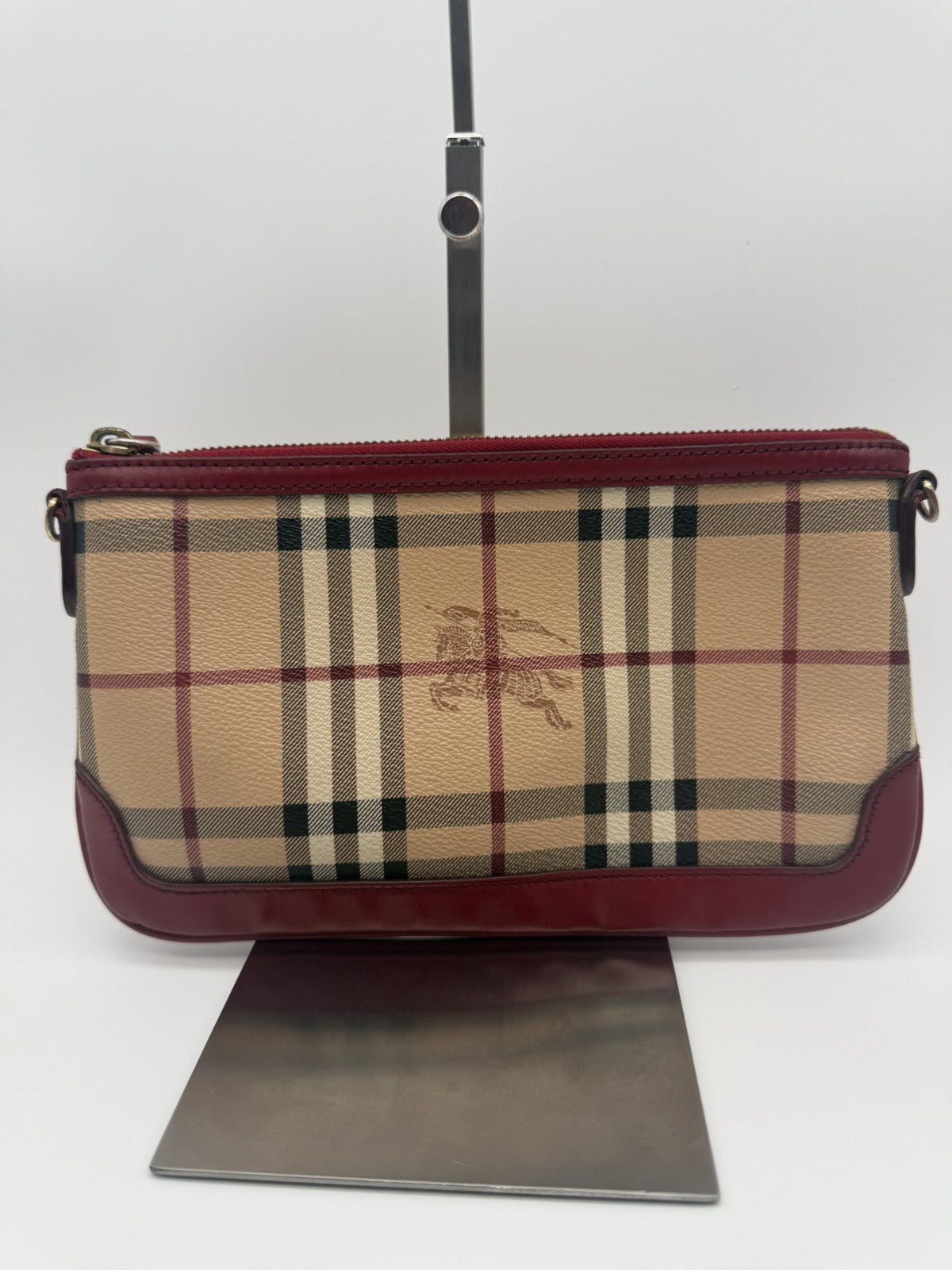 Burberry Peyton Crossbody — Haymarket Check & Red