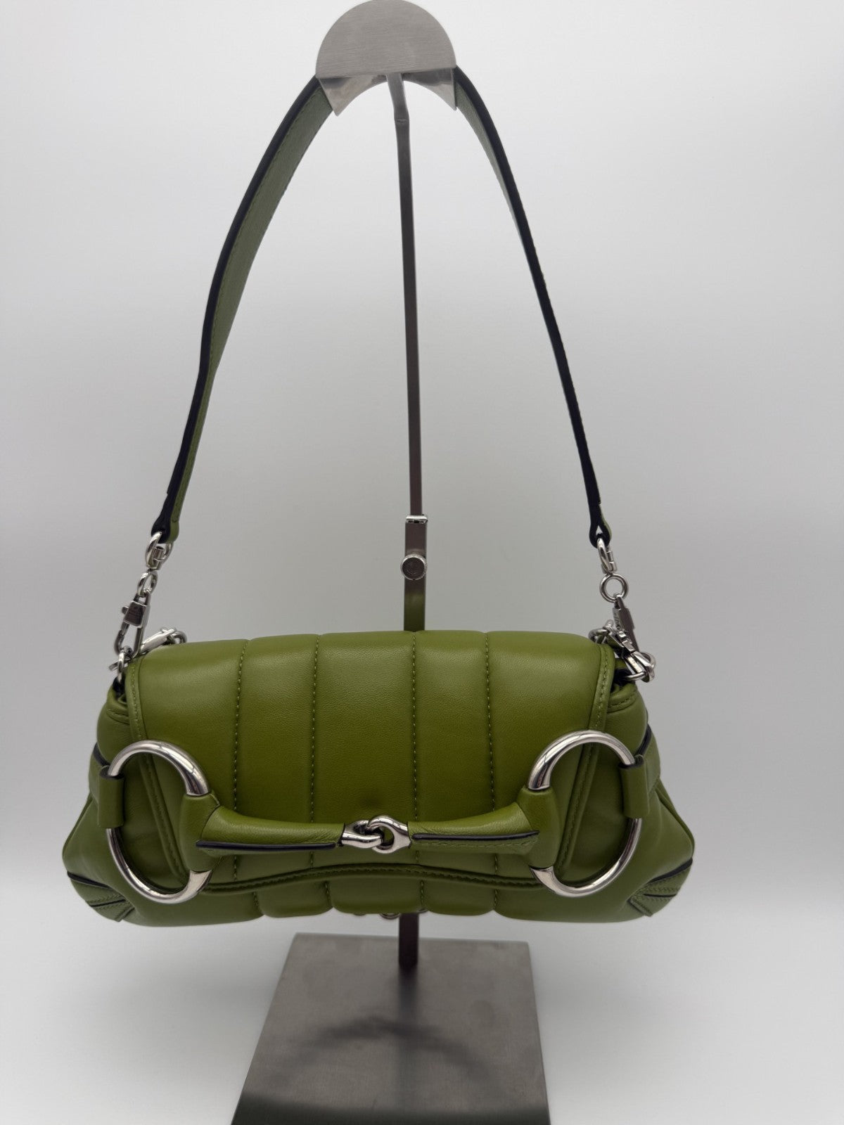 Gucci Horsebit Chain Small Shoulder Bag Green Quilted Leather Palladium