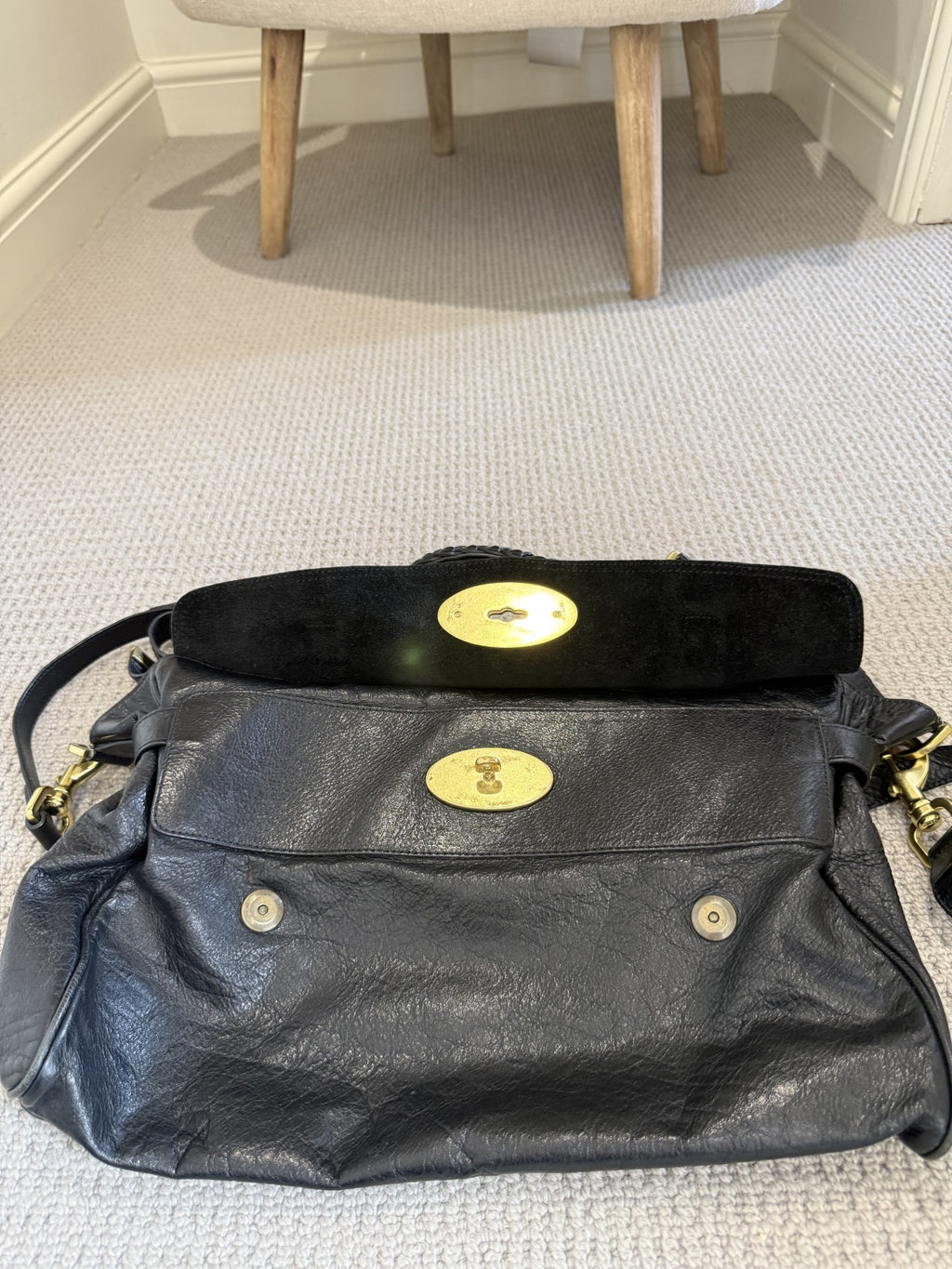 Mulberry Alexa Satchel Bag – Black Leather, Gold Hardware