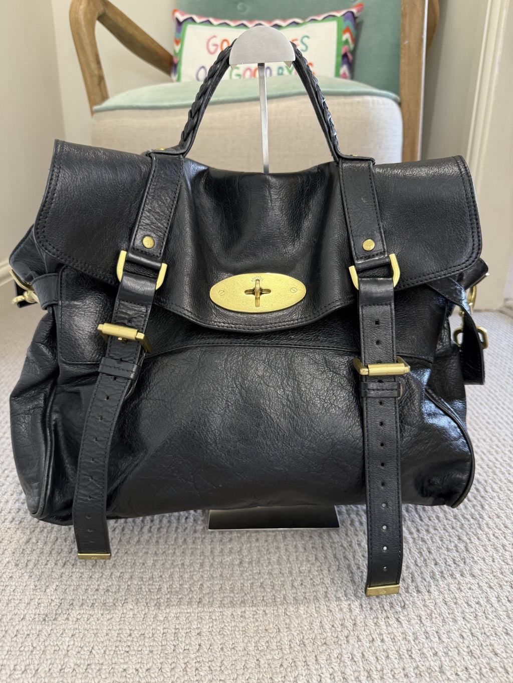 Mulberry Alexa Satchel Bag – Black Leather, Gold Hardware