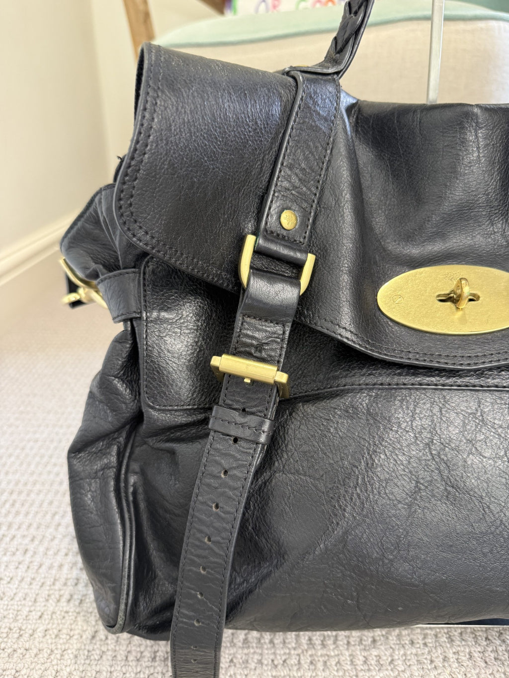 Mulberry Alexa Satchel Bag – Black Leather, Gold Hardware