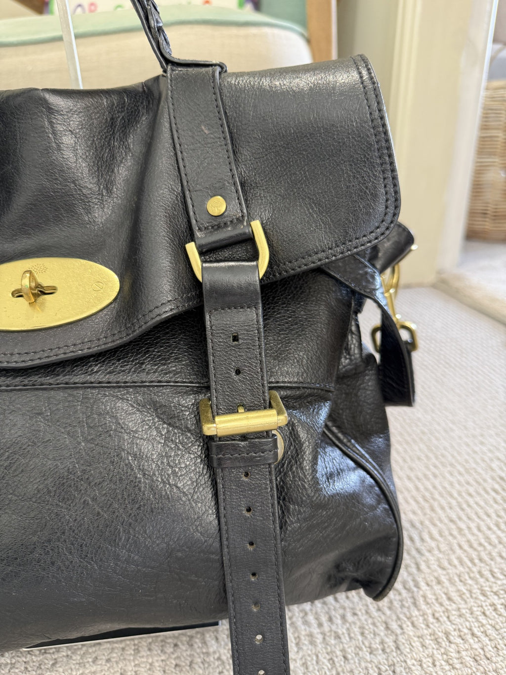 Mulberry Alexa Satchel Bag – Black Leather, Gold Hardware