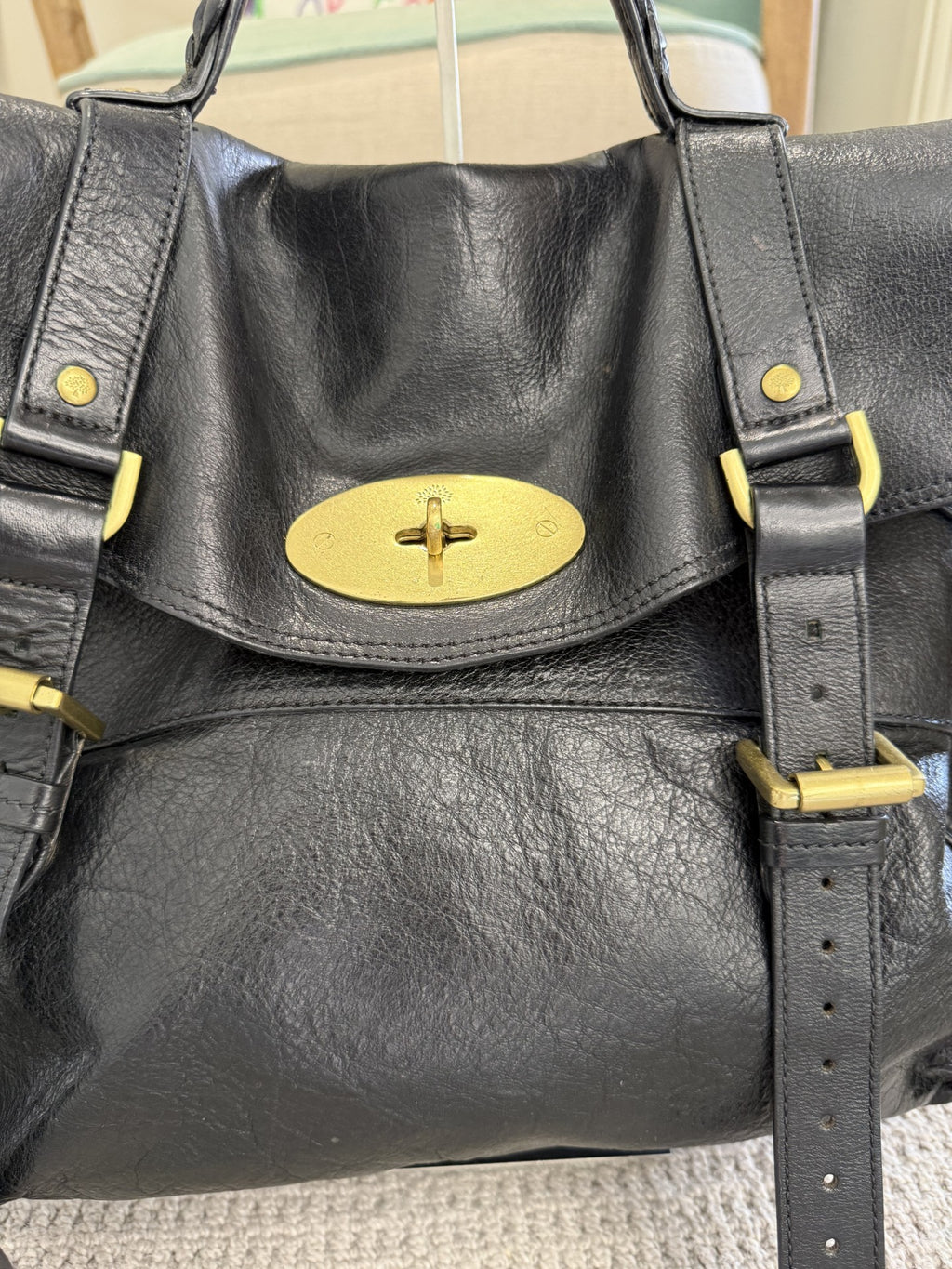 Mulberry Alexa Satchel Bag – Black Leather, Gold Hardware
