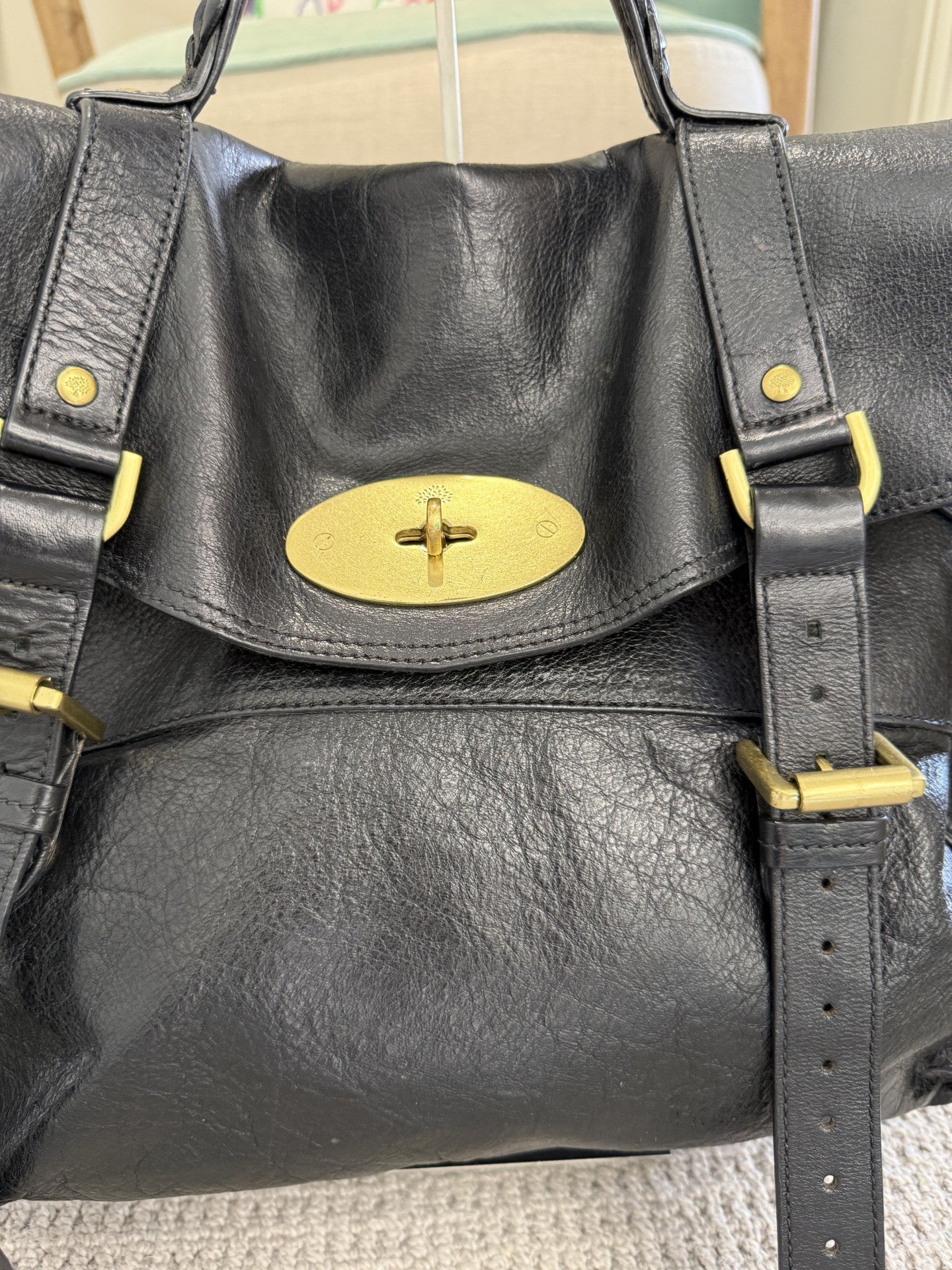 Mulberry Alexa Satchel Bag – Black Leather, Gold Hardware