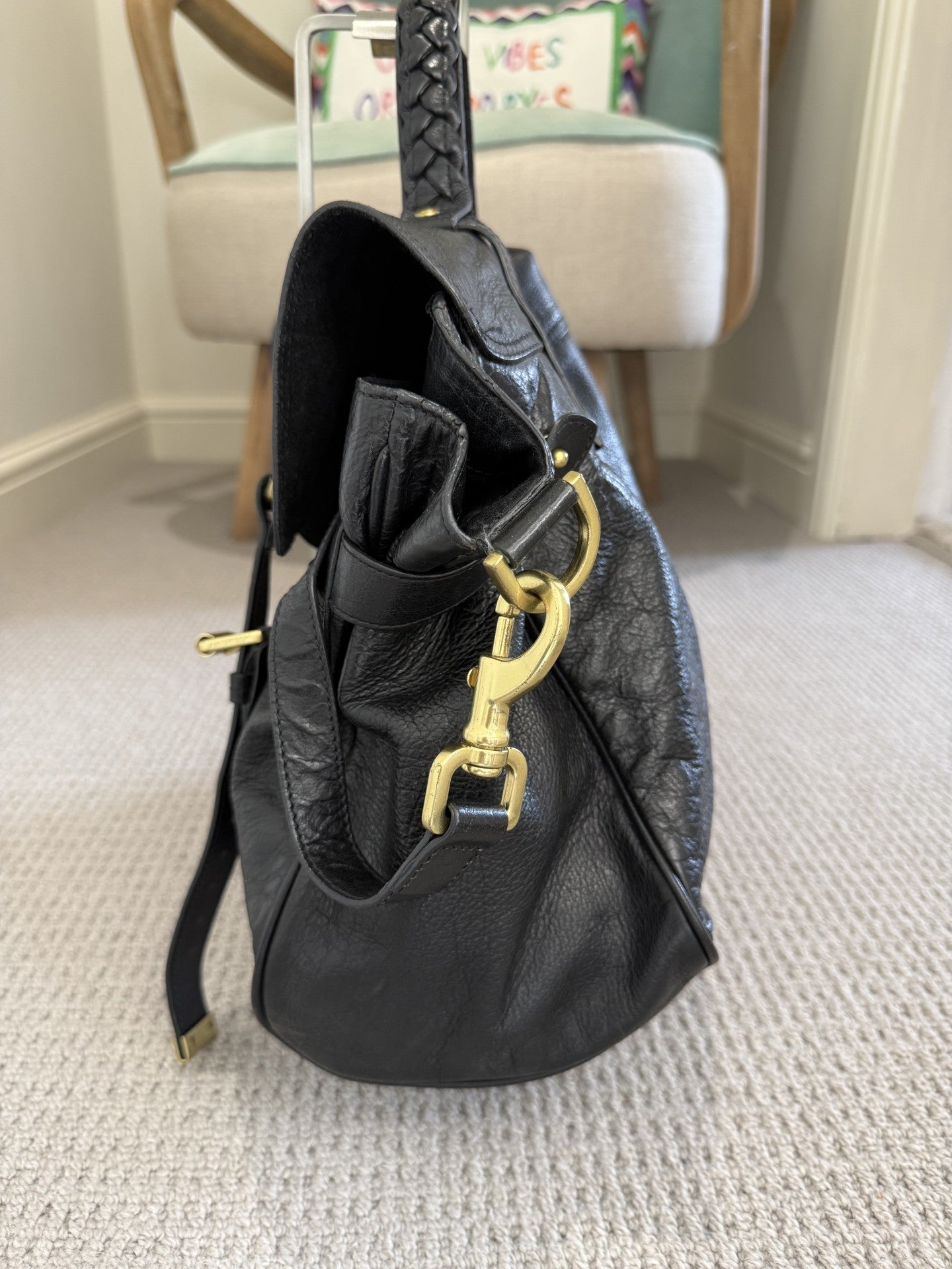 Mulberry Alexa Satchel Bag – Black Leather, Gold Hardware