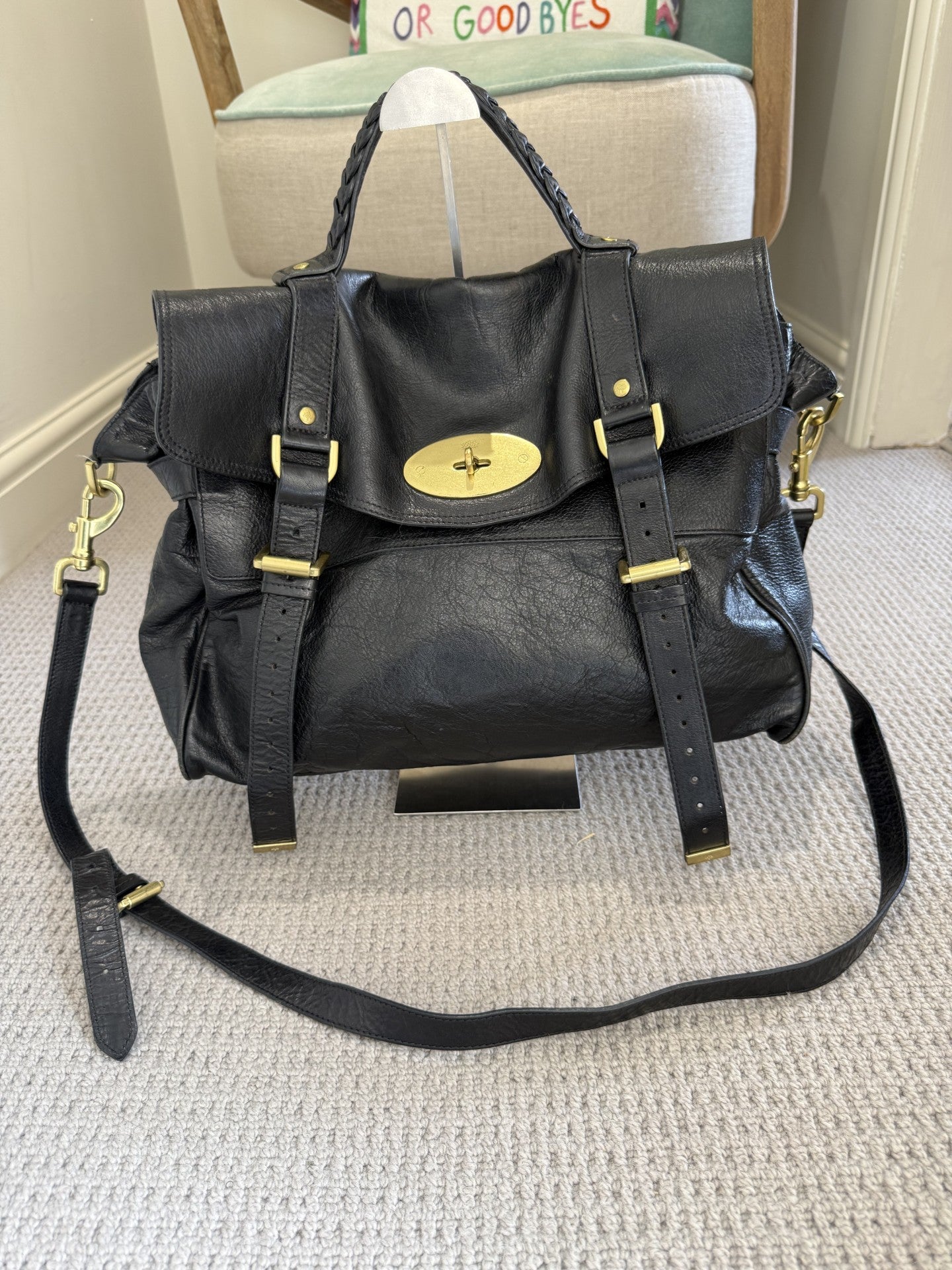 Mulberry Alexa Satchel Bag – Black Leather, Gold Hardware