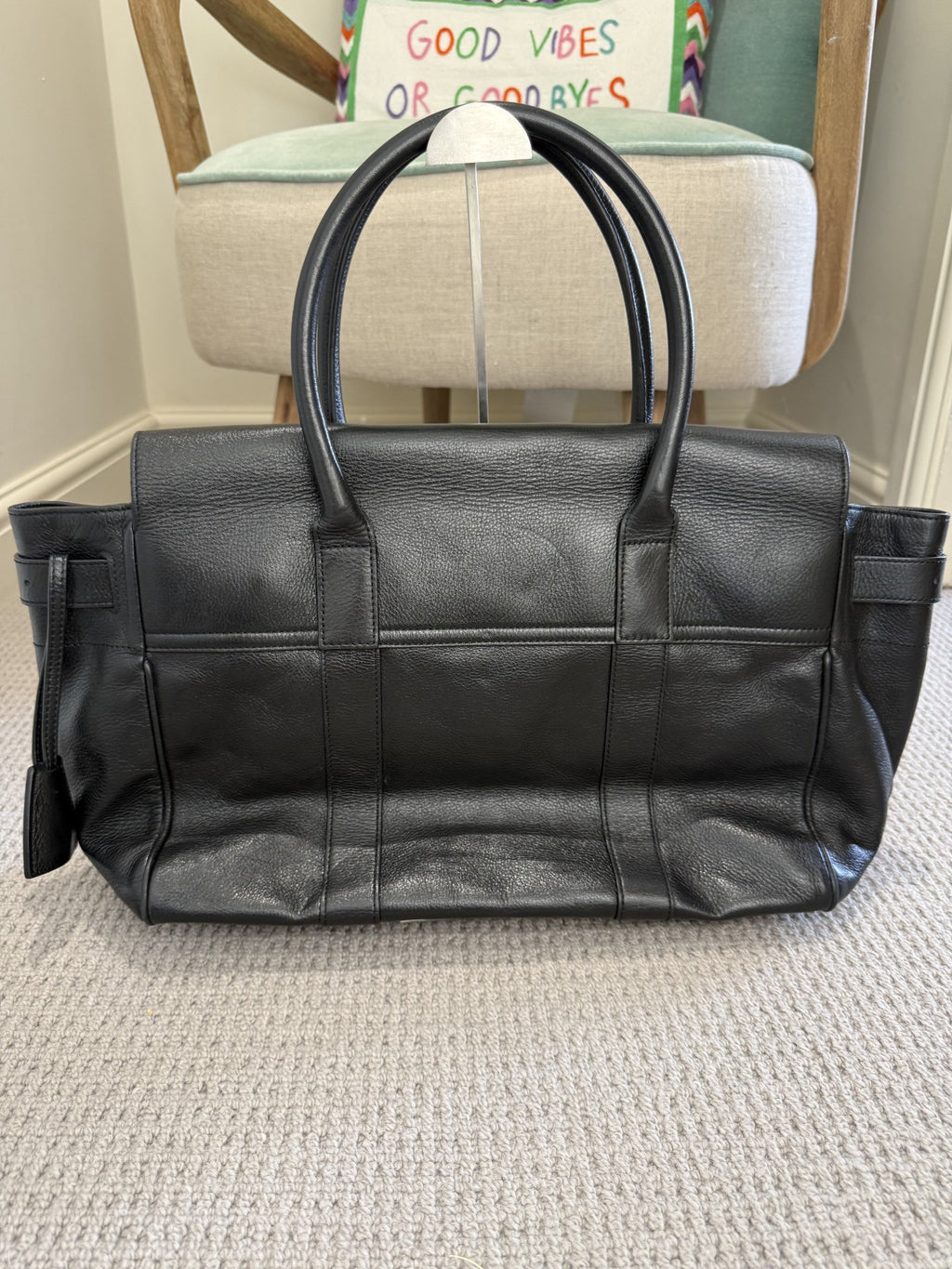 Mulberry Bayswater Black Leather Handbag – Silver Hardware