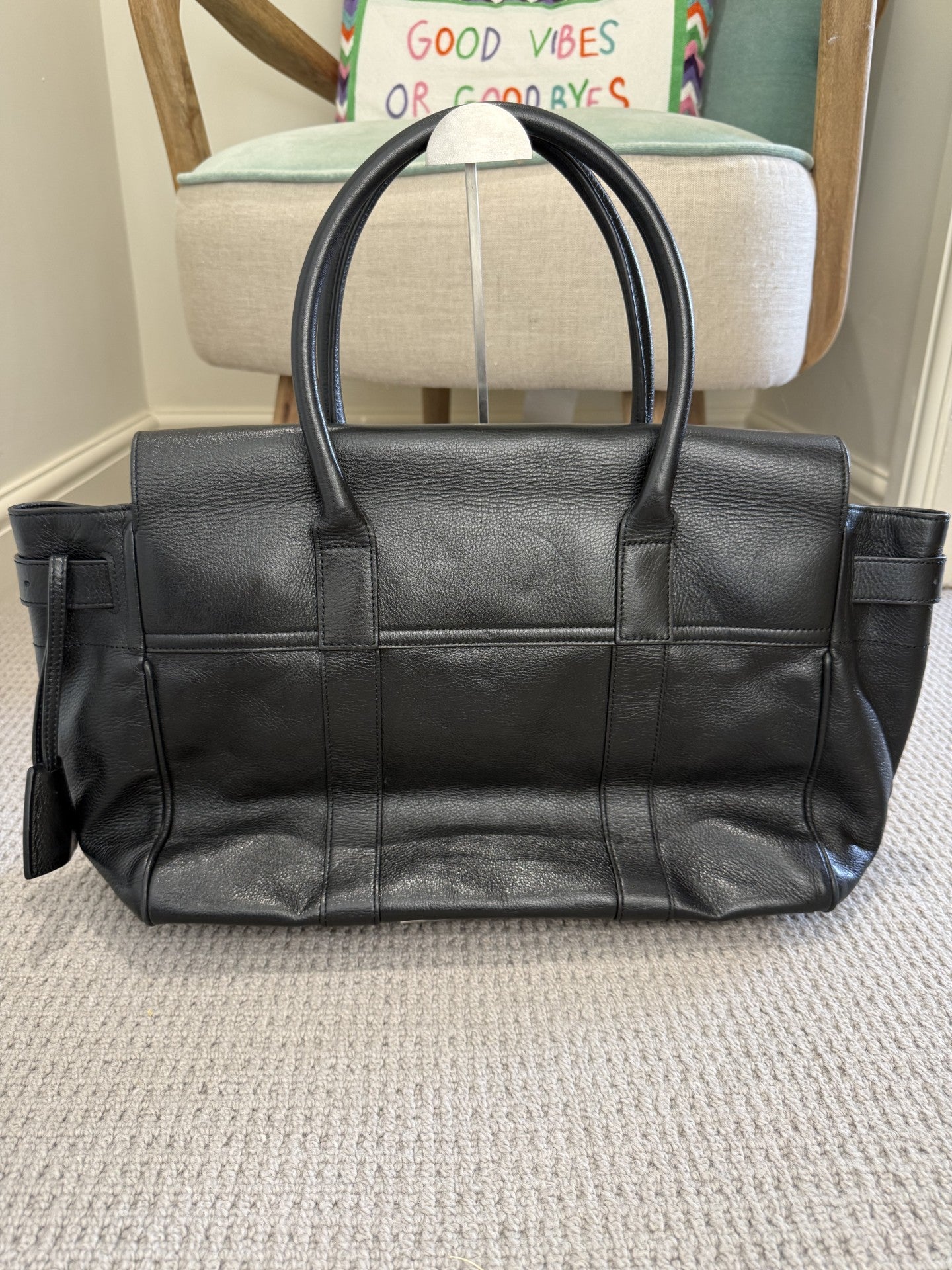 Mulberry Bayswater Black Leather Handbag – Silver Hardware