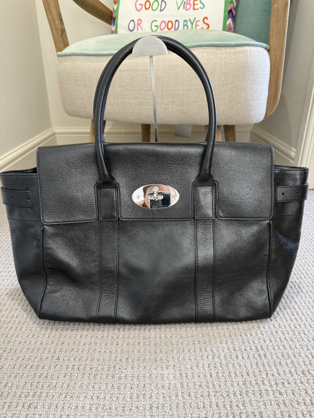 Mulberry Bayswater Black Leather Handbag – Silver Hardware
