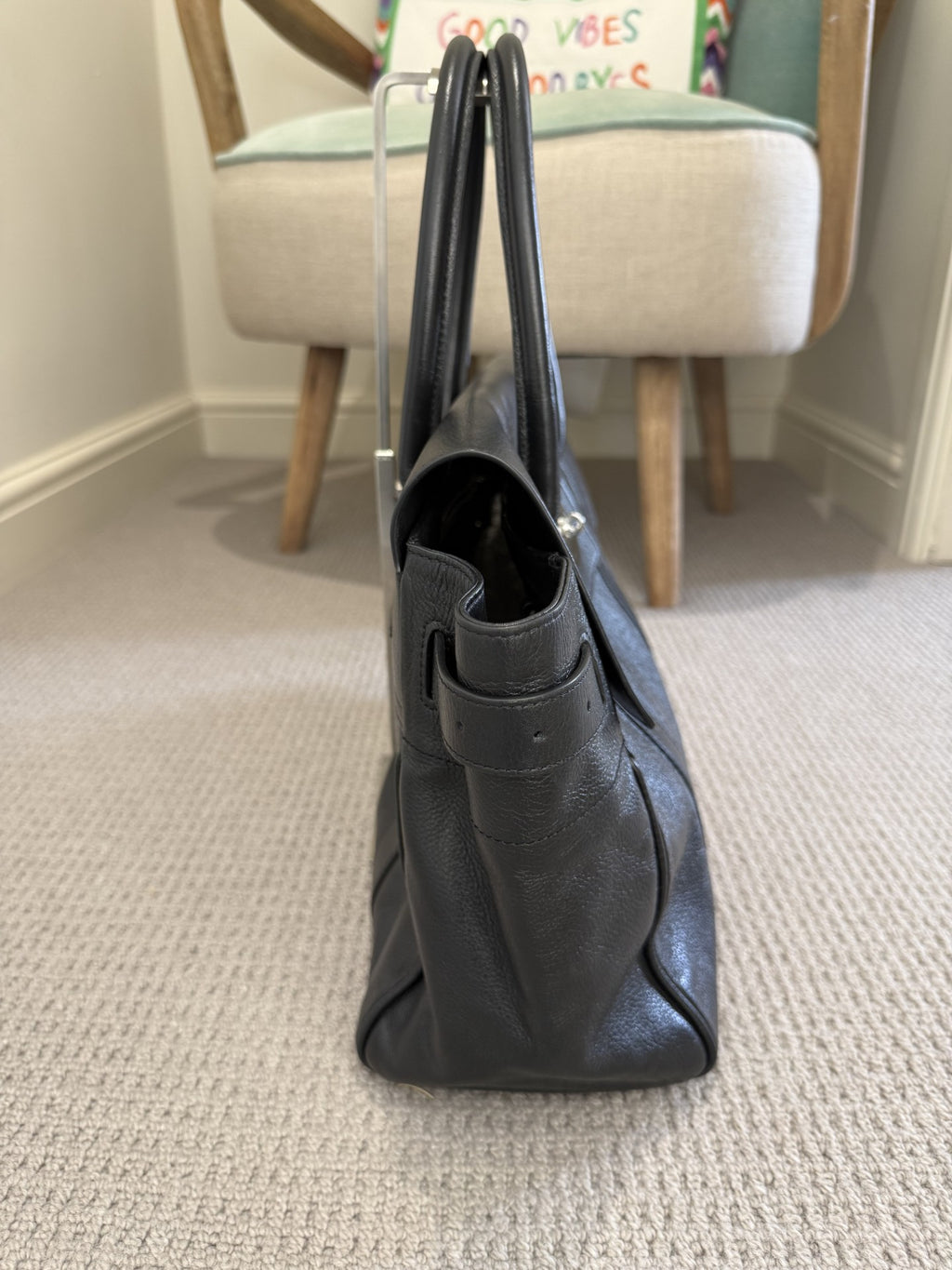 Mulberry Bayswater Black Leather Handbag – Silver Hardware