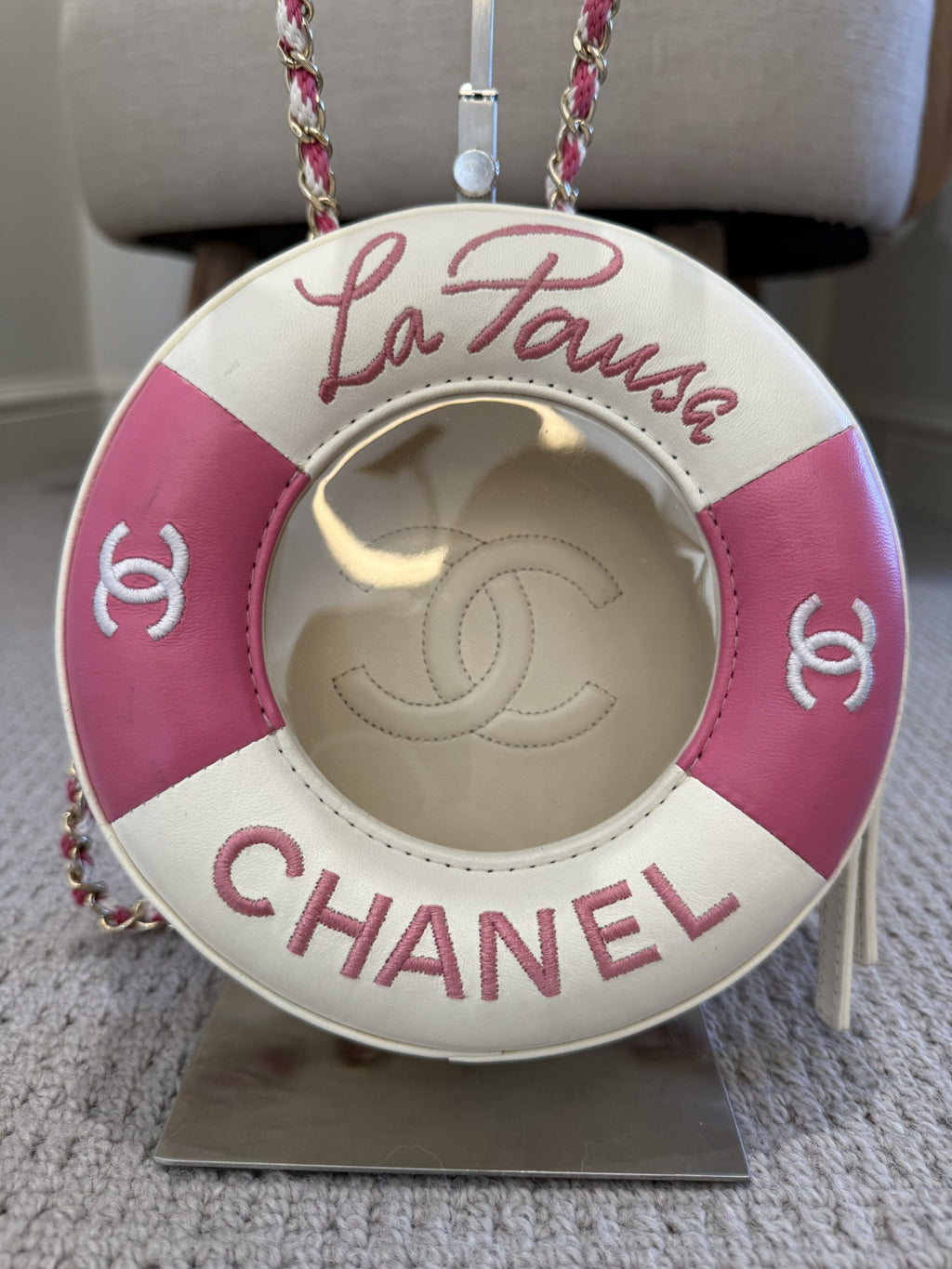 Chanel La Pausa Lifesaver Bag — Pink & White Lambskin, Cruise 2019 Limited Edition