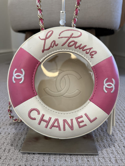 Chanel La Pausa Lifesaver Bag — Pink & White Lambskin, Cruise 2019 Limited Edition