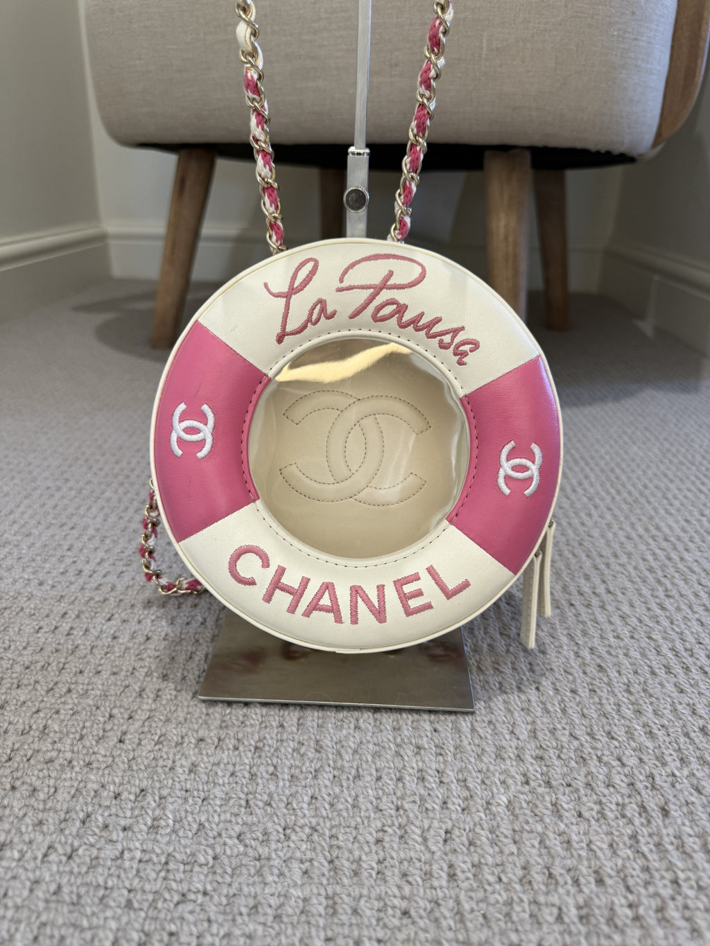 Chanel La Pausa Lifesaver Bag — Pink & White Lambskin, Cruise 2019 Limited Edition