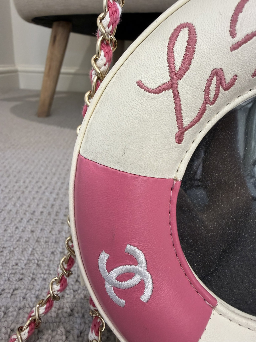 Chanel La Pausa Lifesaver Bag — Pink & White Lambskin, Cruise 2019 Limited Edition