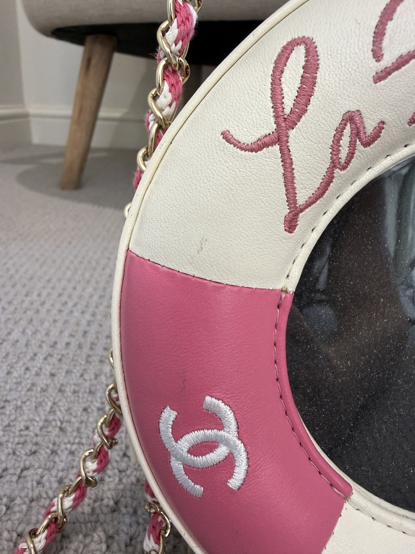 Chanel La Pausa Lifesaver Bag — Pink & White Lambskin, Cruise 2019 Limited Edition