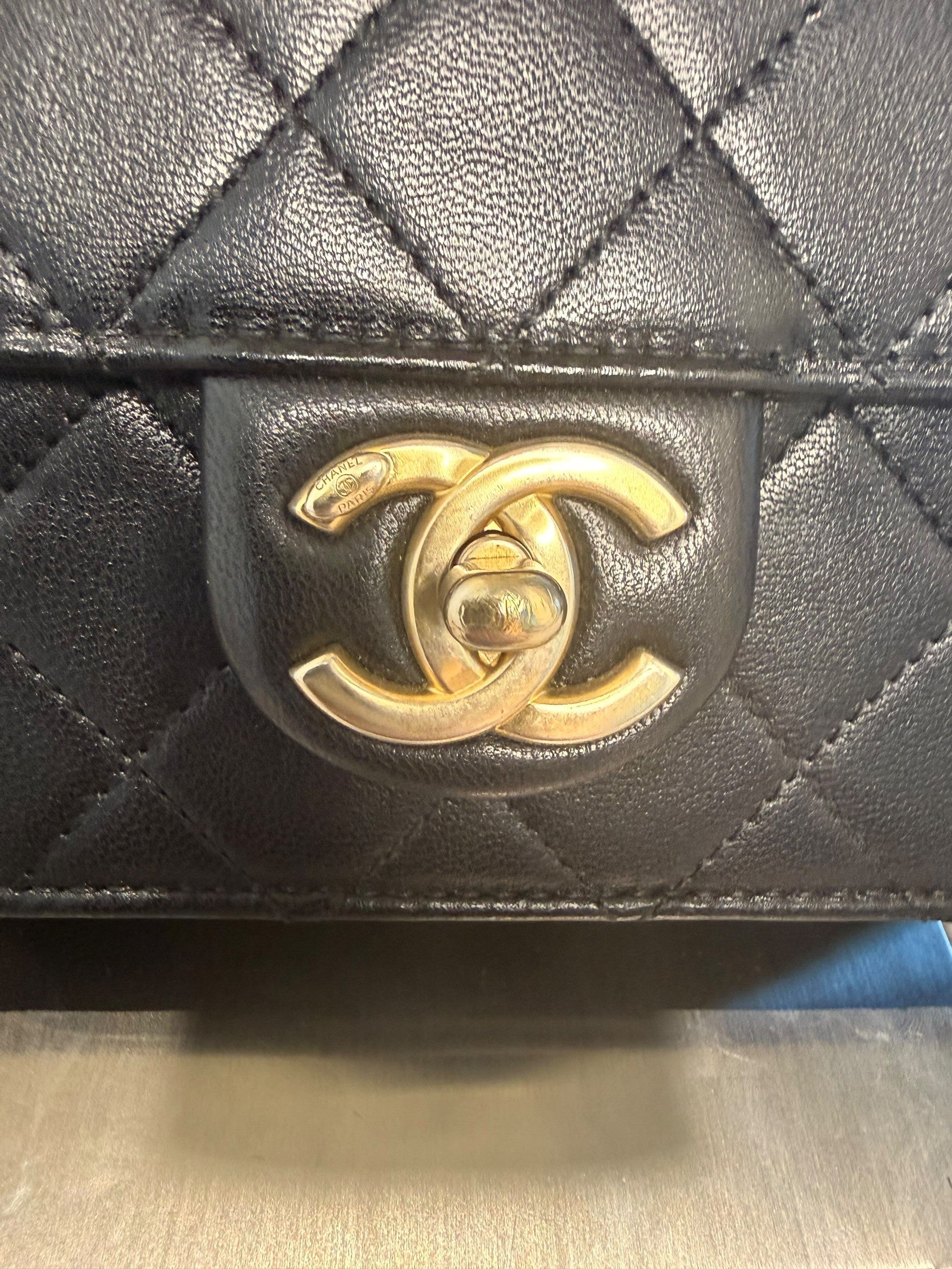 CHANEL Black Quilted Flap Bag — Rare Pearl & Gold Letter Bead Trim