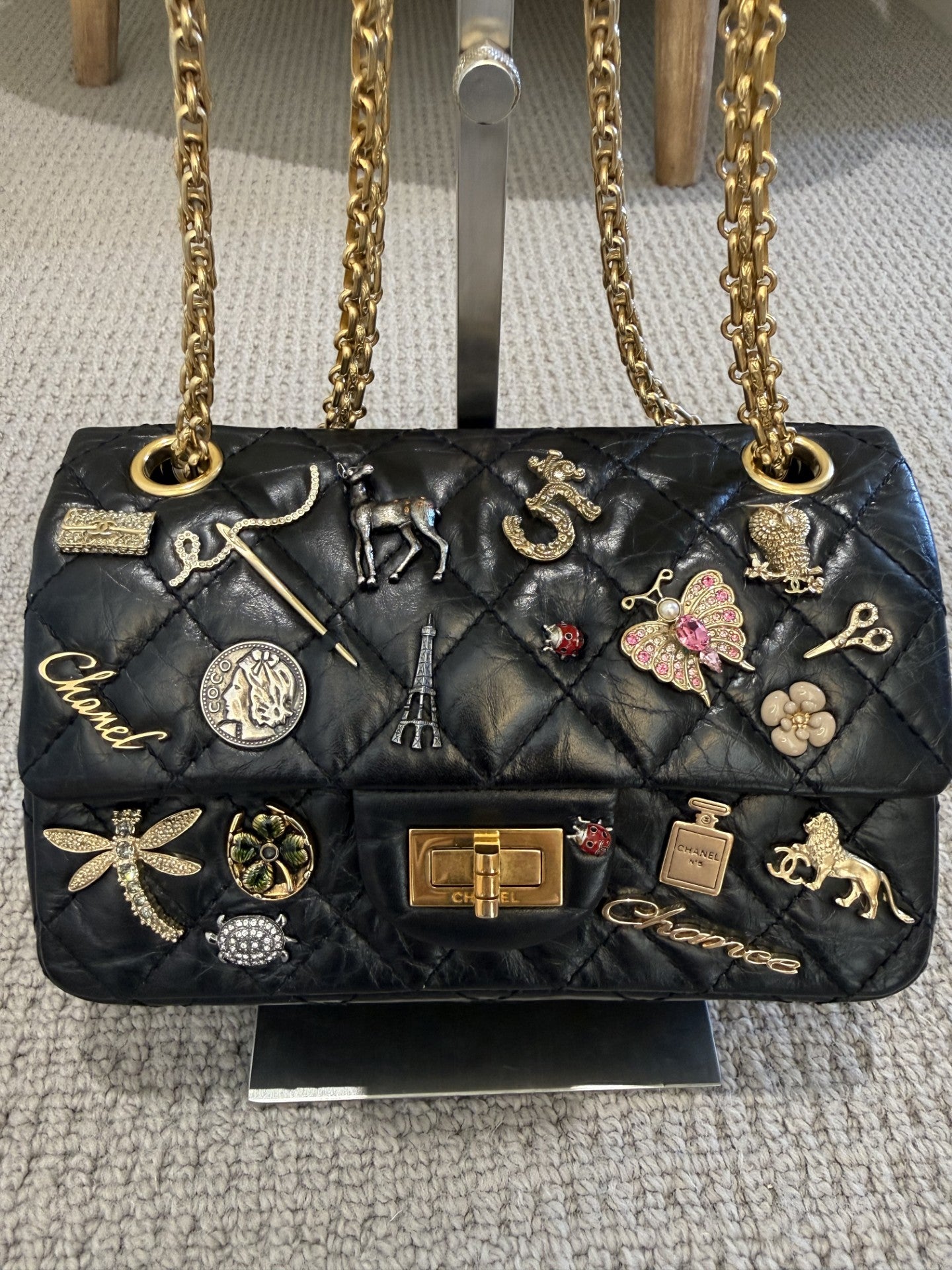Chanel Lucky Charms 2.55 Reissue Double Flap Bag — Black Aged Calfskin, Gold Hardware, Limited Edition