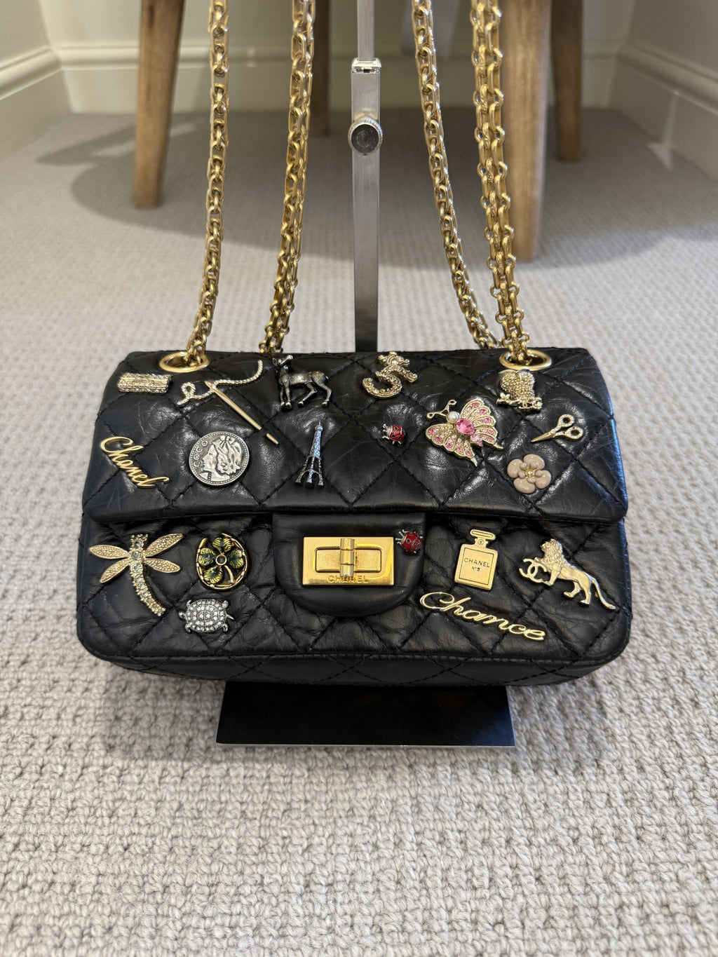 Chanel Lucky Charms 2.55 Reissue Double Flap Bag — Black Aged Calfskin, Gold Hardware, Limited Edition