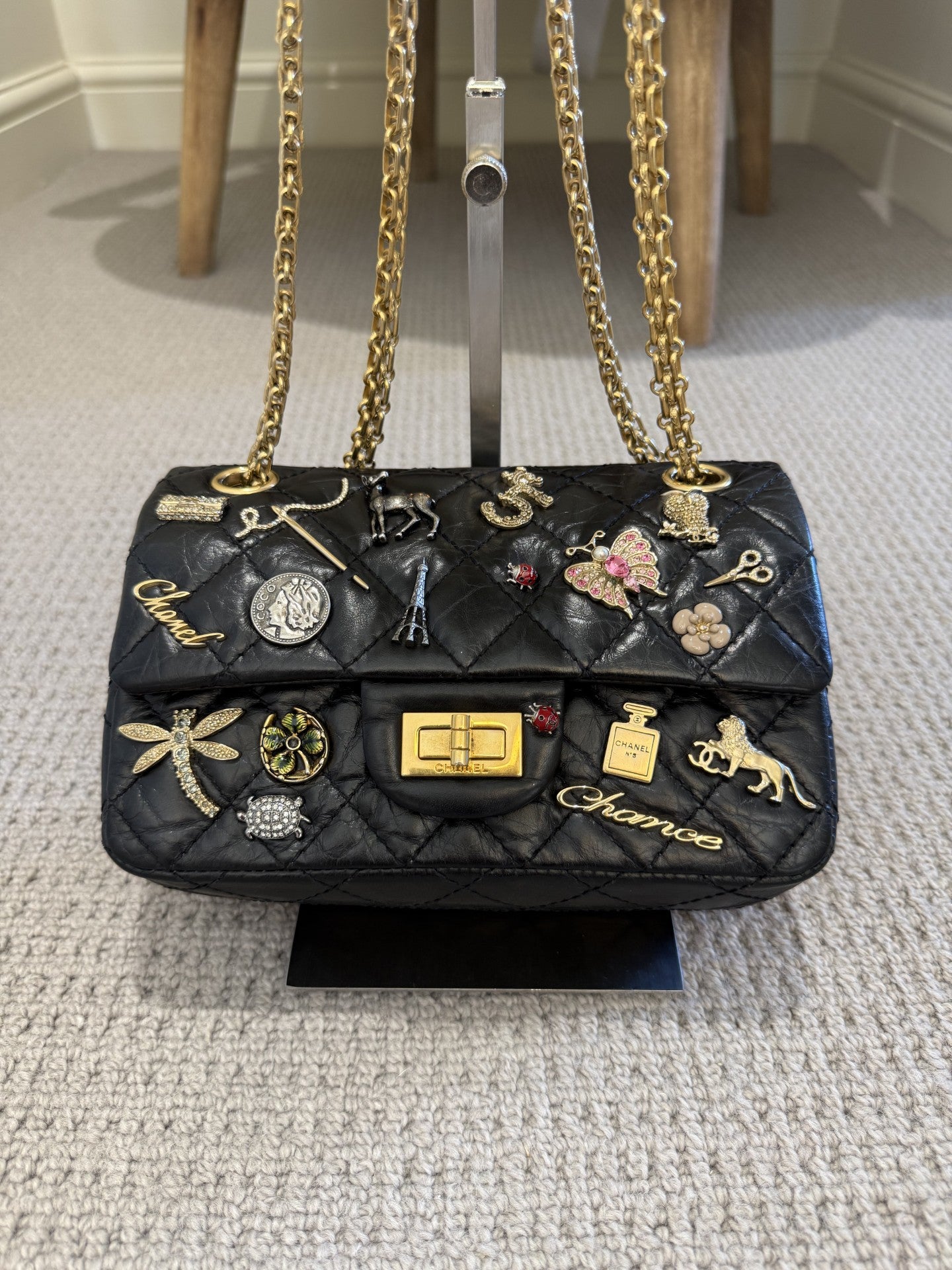 Chanel Lucky Charms 2.55 Reissue Double Flap Bag — Black Aged Calfskin, Gold Hardware, Limited Edition