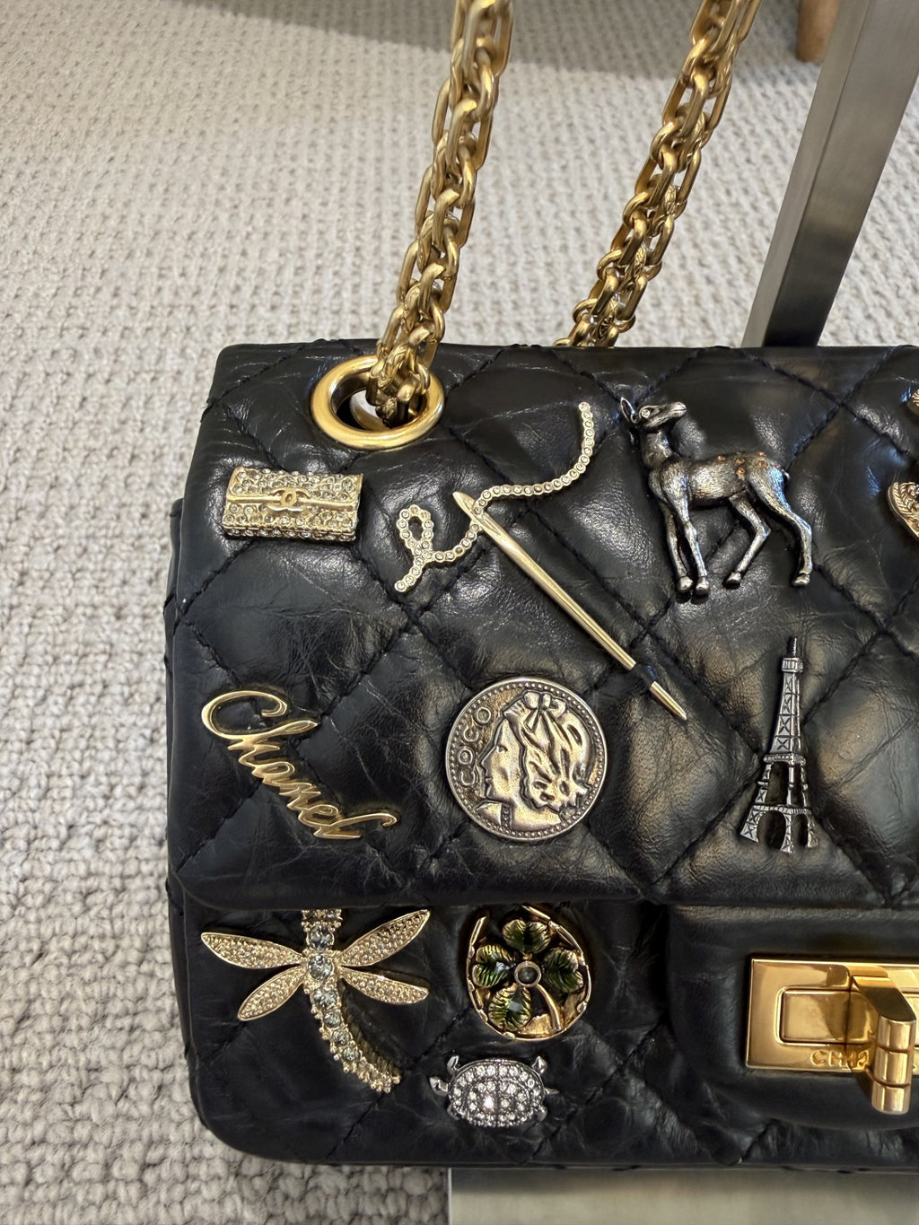 Chanel Lucky Charms 2.55 Reissue Double Flap Bag — Black Aged Calfskin, Gold Hardware, Limited Edition
