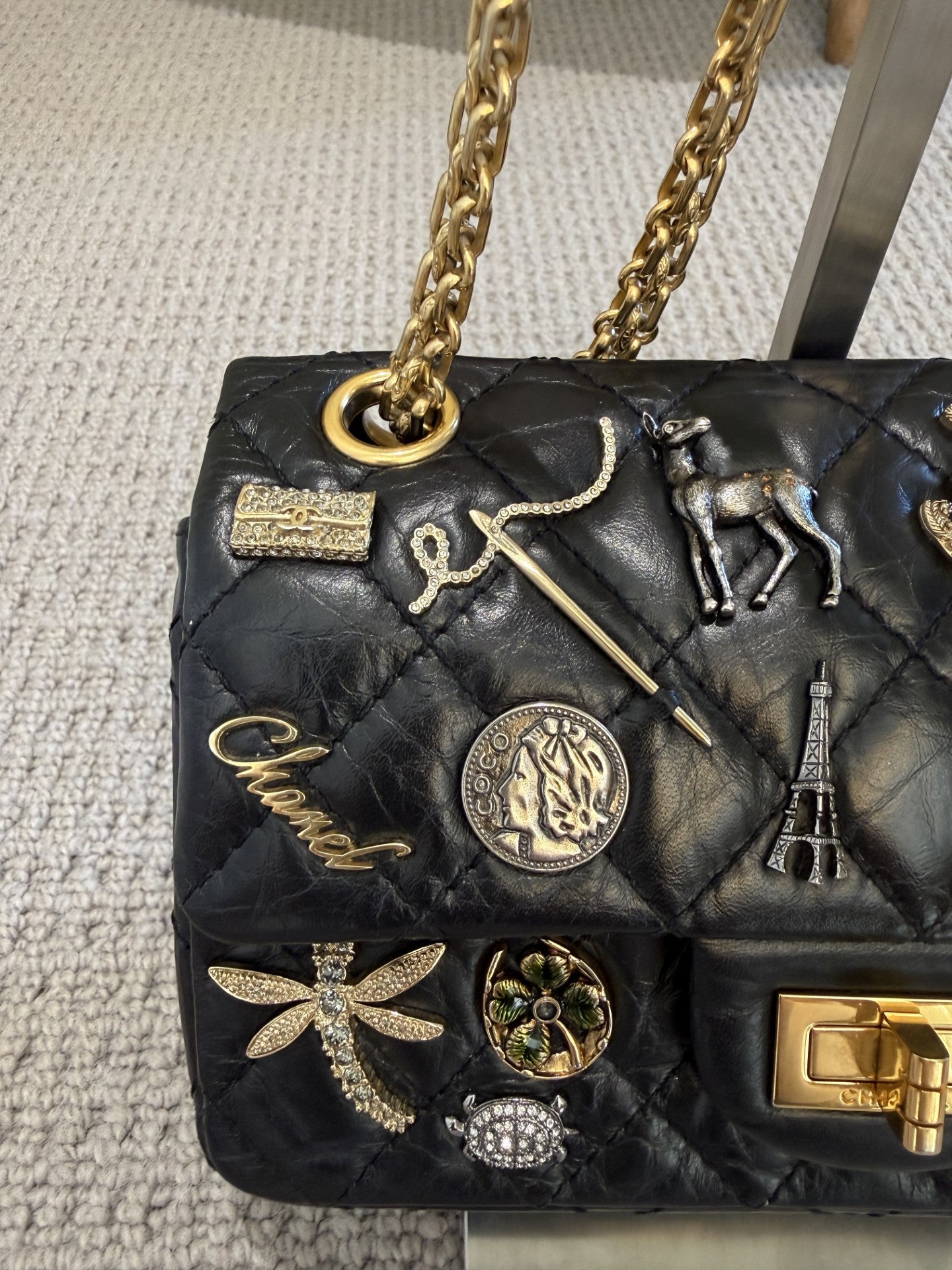 Chanel Lucky Charms 2.55 Reissue Double Flap Bag — Black Aged Calfskin, Gold Hardware, Limited Edition