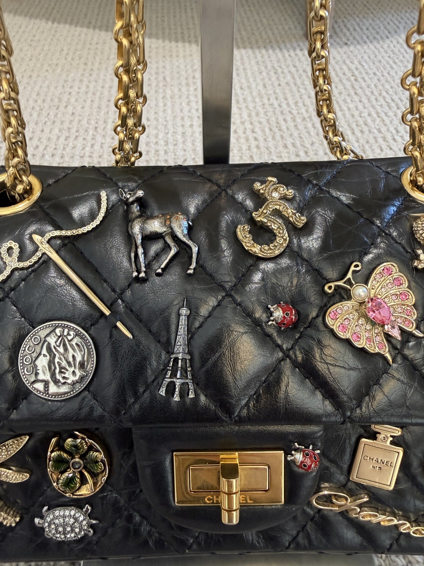 Chanel Lucky Charms 2.55 Reissue Double Flap Bag — Black Aged Calfskin, Gold Hardware, Limited Edition