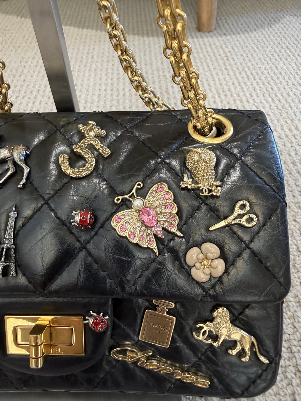 Chanel Lucky Charms 2.55 Reissue Double Flap Bag — Black Aged Calfskin, Gold Hardware, Limited Edition