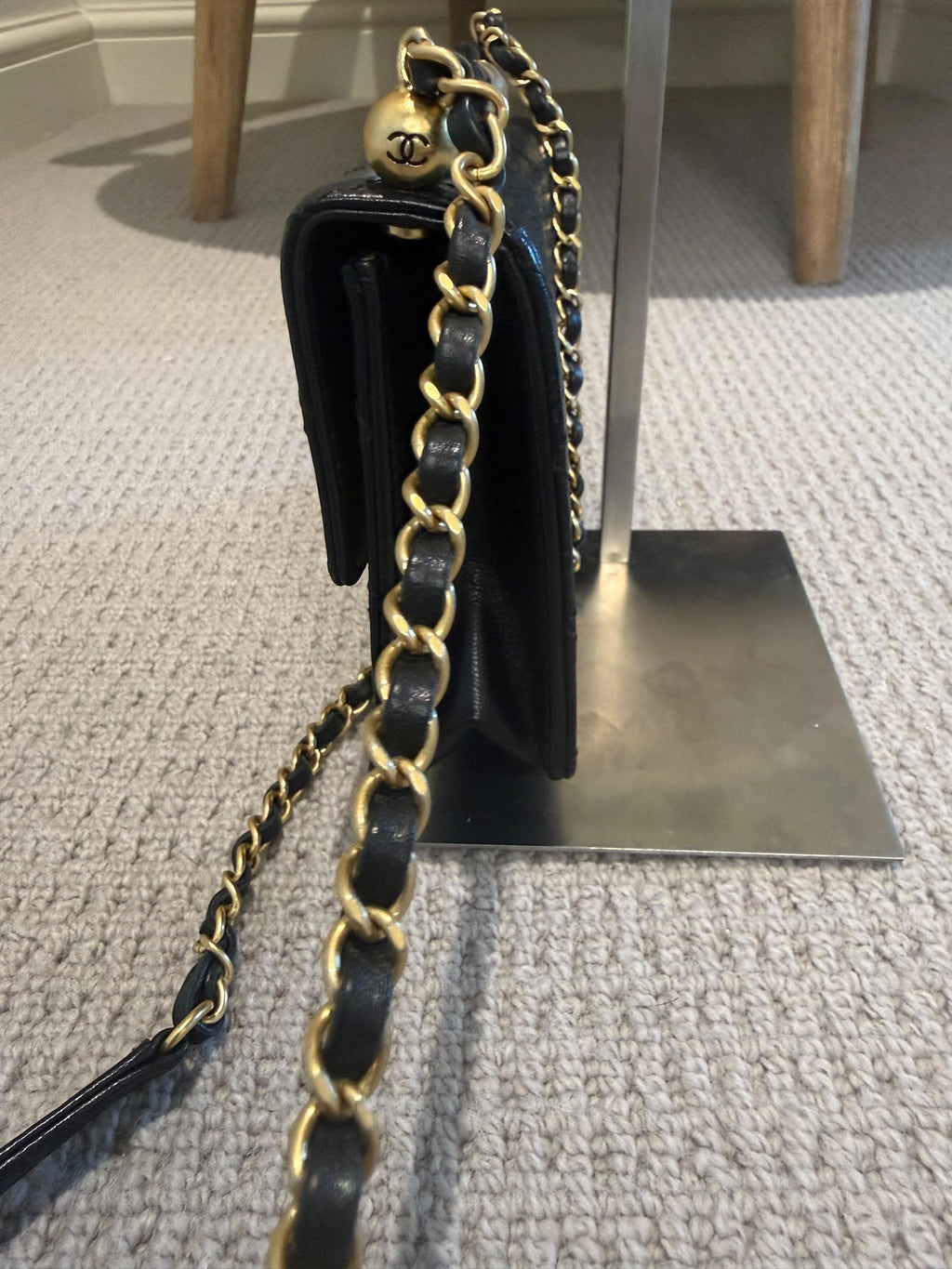 CHANEL Black Quilted Flap Bag — Rare Pearl & Gold Letter Bead Trim