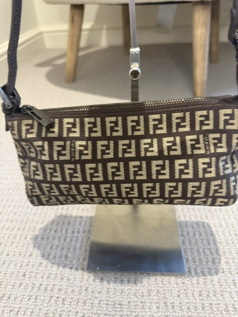 Fendi Preloved Brown Zucca Mini Pochette Shoulder Bag FF Monogram Canvas