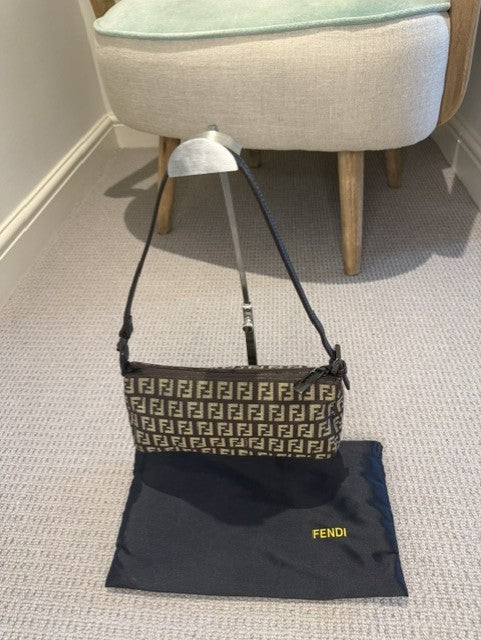 Fendi Preloved Brown Zucca Mini Pochette Shoulder Bag FF Monogram Canvas