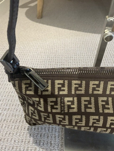 Fendi Preloved Brown Zucca Mini Pochette Shoulder Bag FF Monogram Canvas