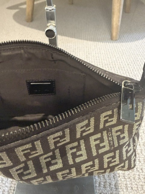 Fendi Preloved Brown Zucca Mini Pochette Shoulder Bag FF Monogram Canvas