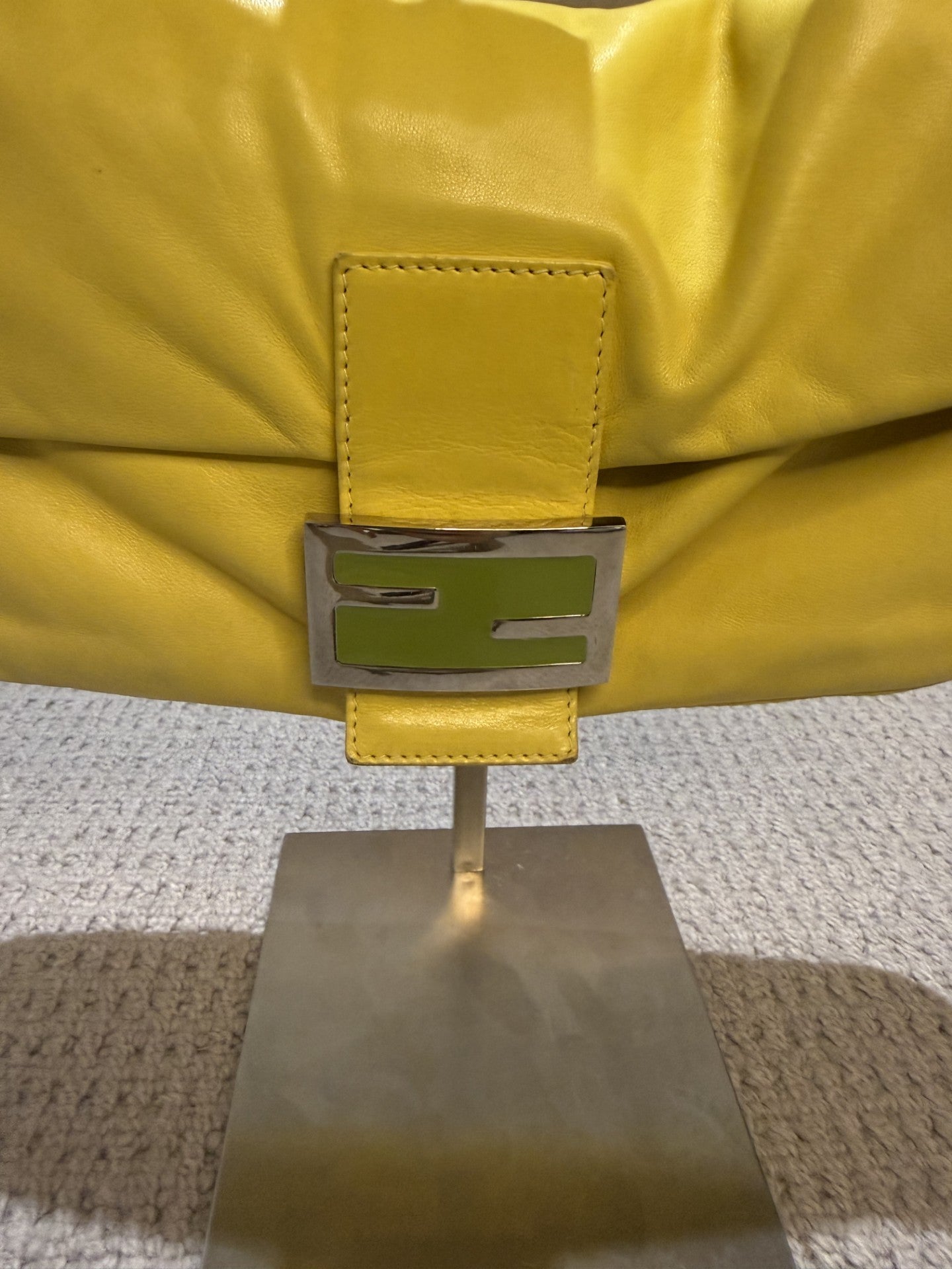 Vintage Fendi Baguette Pale Yellow Leather & Green Buckle Shoulder Bag — Rare Colourway