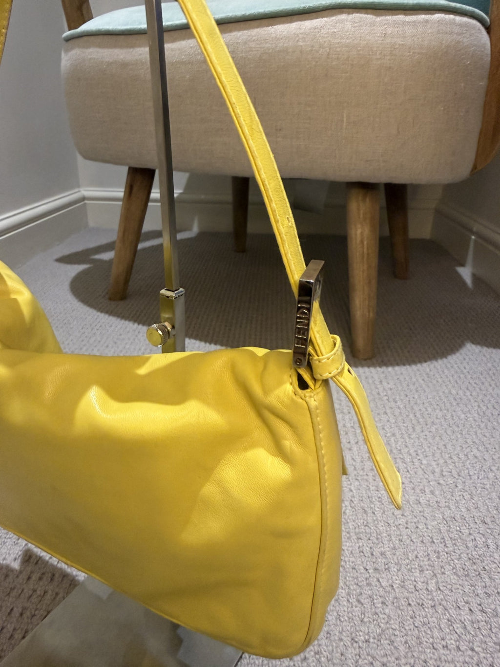 Vintage Fendi Baguette Pale Yellow Leather & Green Buckle Shoulder Bag — Rare Colourway