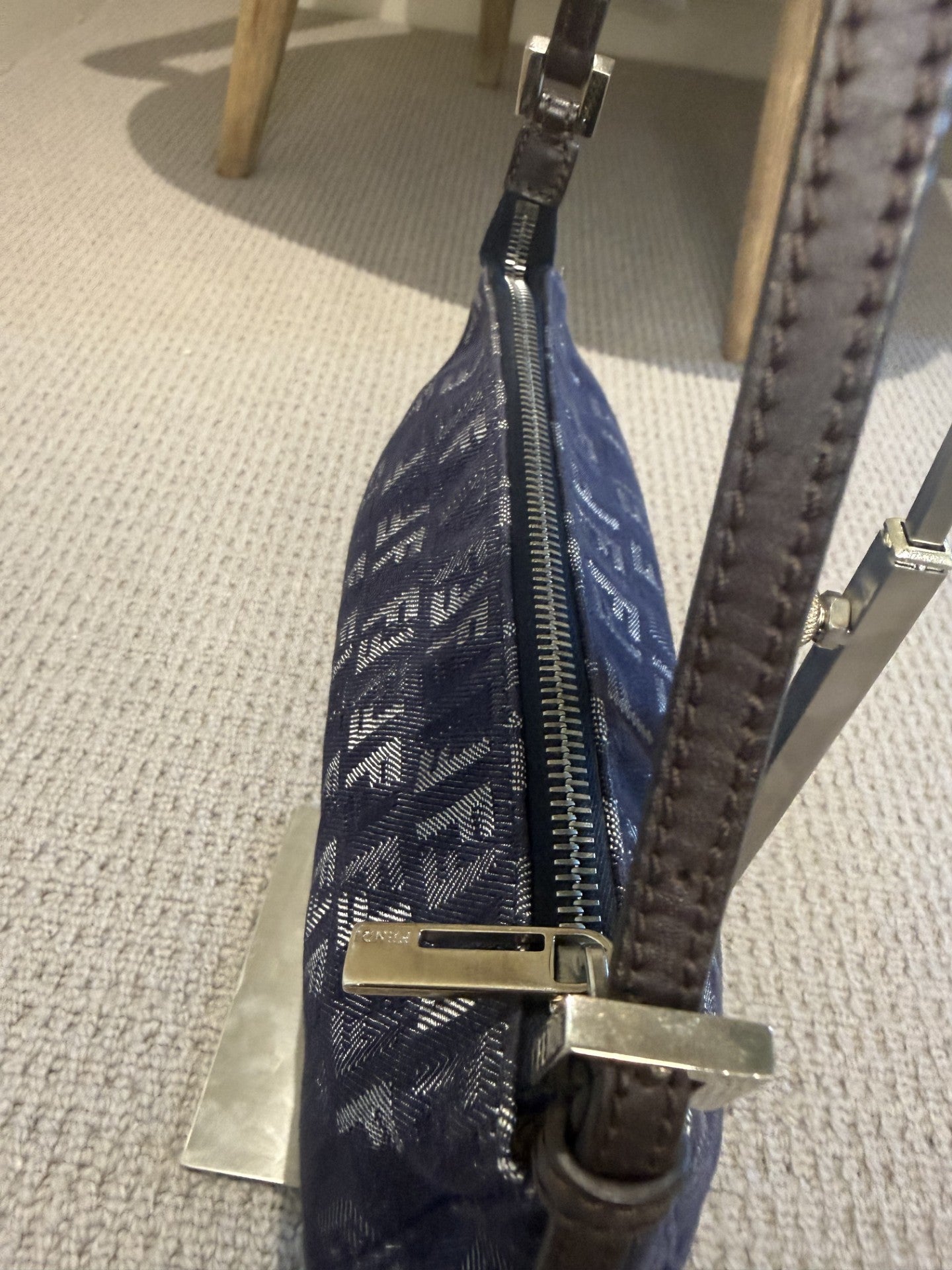 Fendi Denim Zucchino Mini Pochette – Y2K FF Monogram, Silver Hardware