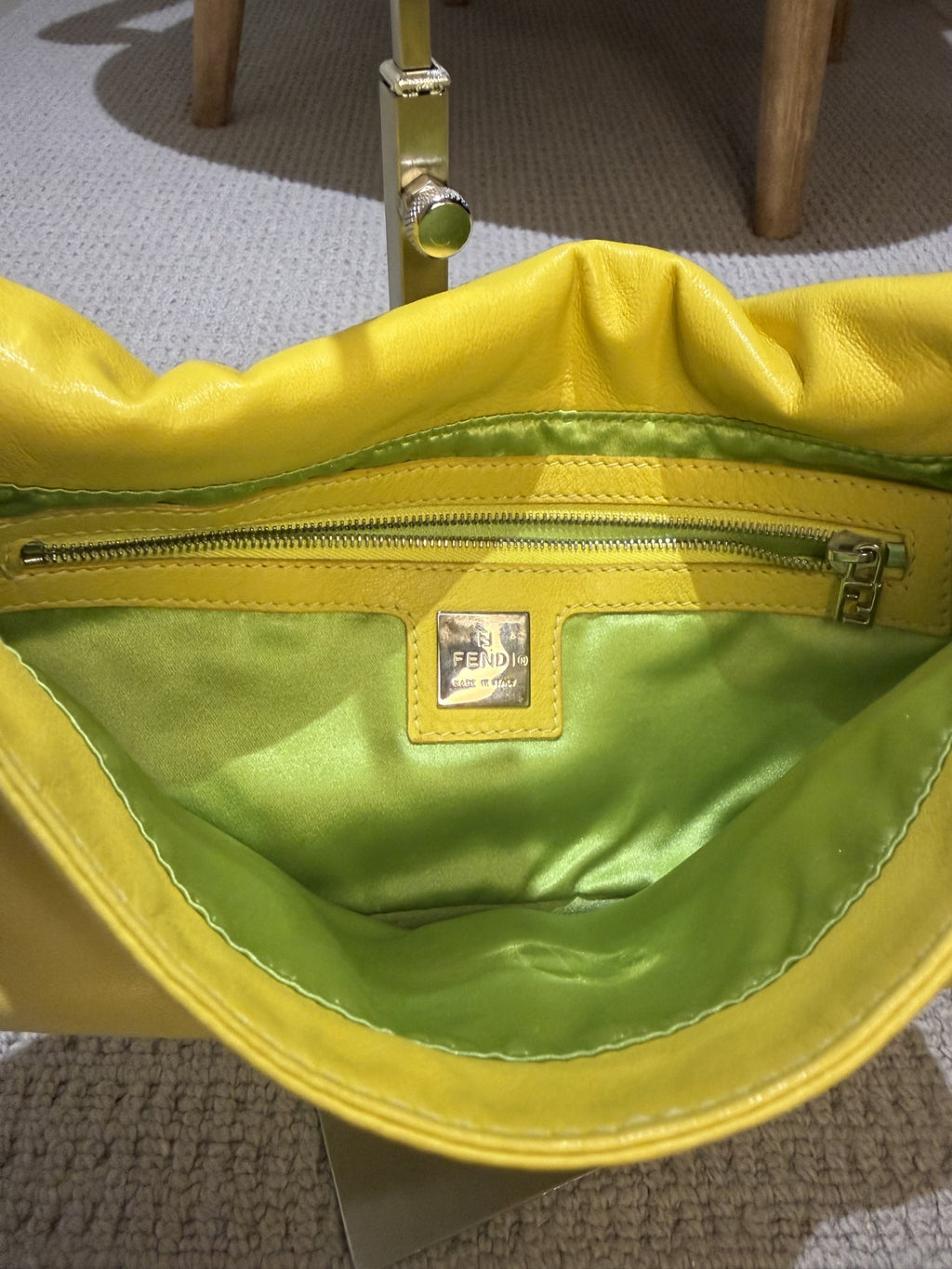 Vintage Fendi Baguette Pale Yellow Leather & Green Buckle Shoulder Bag — Rare Colourway