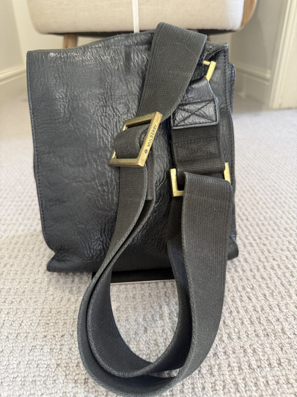 Mulberry Antony Black Leather Crossbody Messenger Bag – Brass Postman's Lock