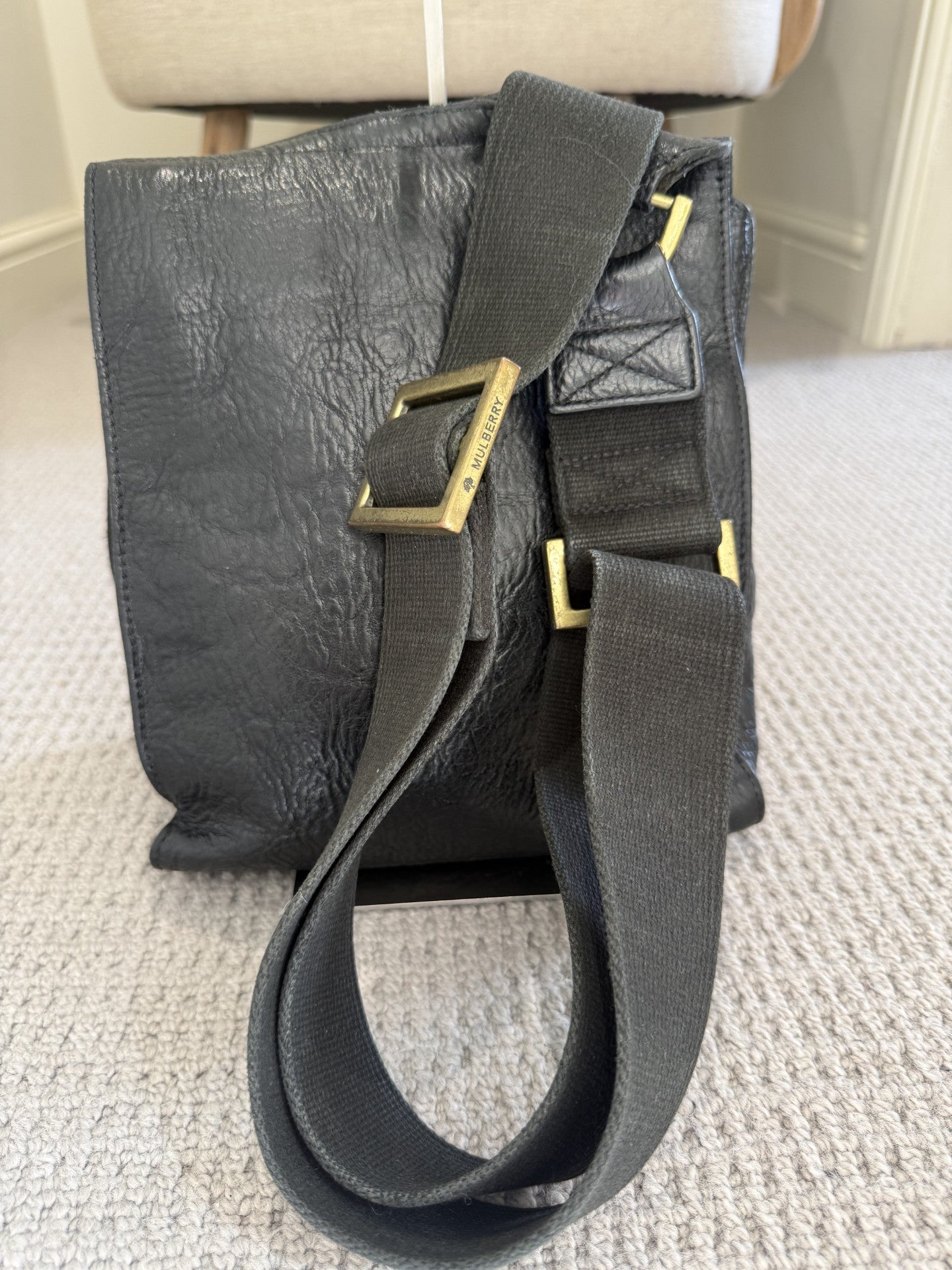 Mulberry Antony Black Leather Crossbody Messenger Bag – Brass Postman's Lock