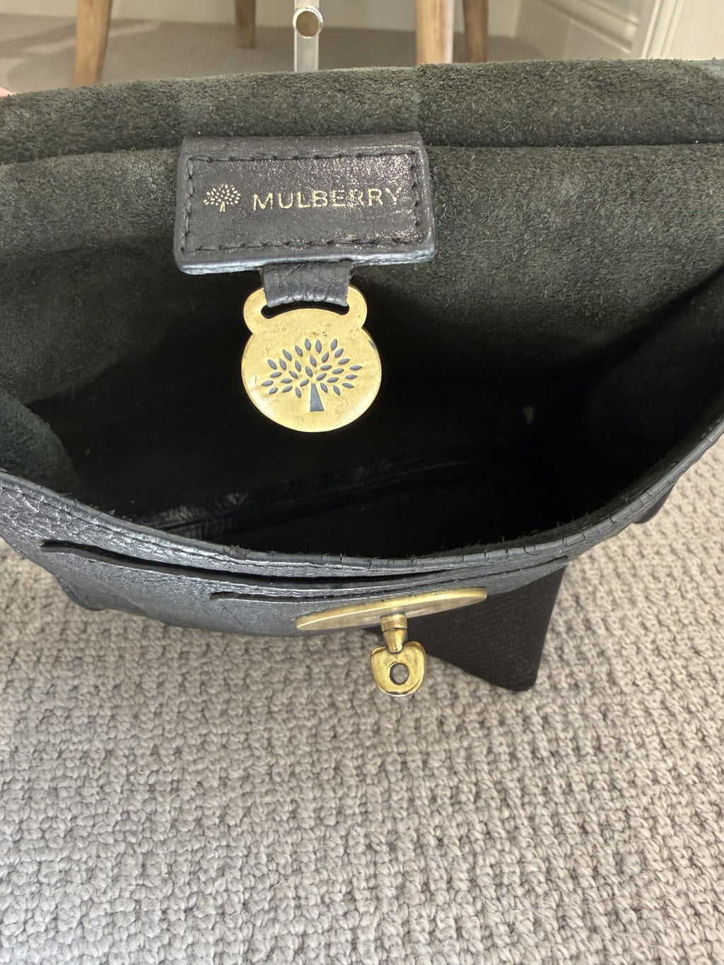 Mulberry Antony Black Leather Crossbody Messenger Bag – Brass Postman's Lock