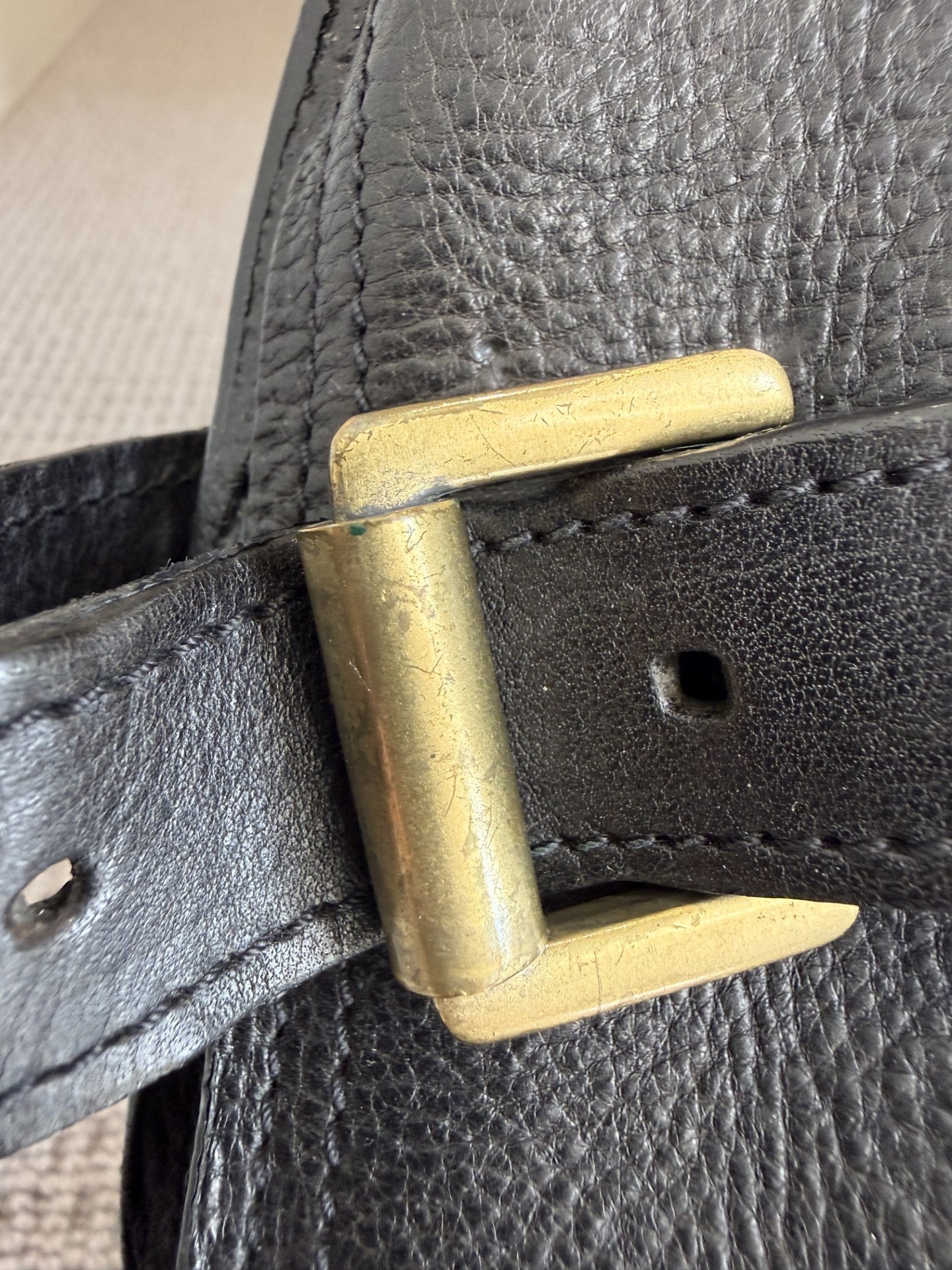 Mulberry Black Darwin Leather Belted Tote Bag – Vintage Pre-2005, Brass Hardware