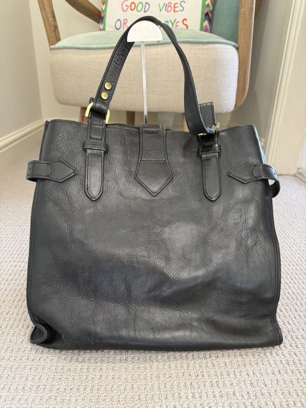 Mulberry Black Darwin Leather Belted Tote Bag – Vintage Pre-2005, Brass Hardware