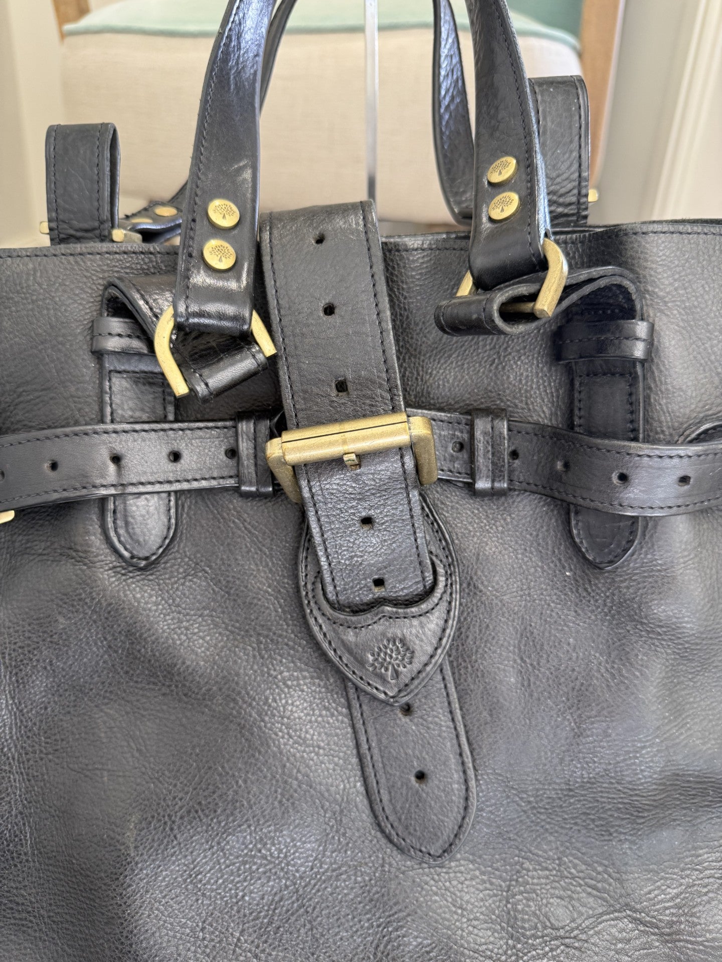 Mulberry Black Darwin Leather Belted Tote Bag – Vintage Pre-2005, Brass Hardware