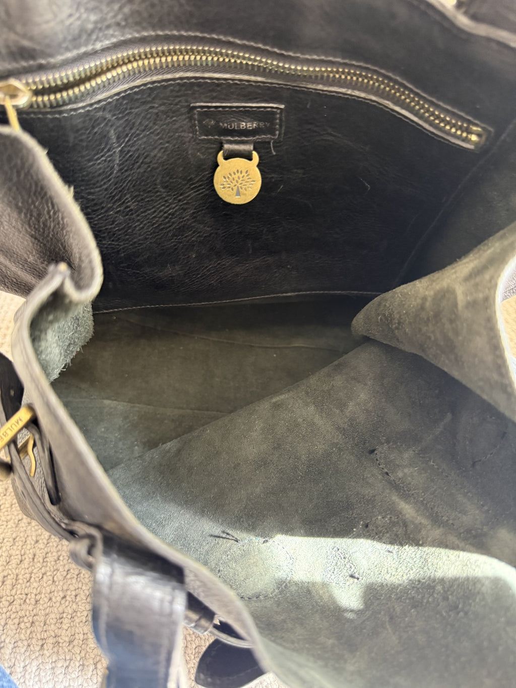 Mulberry Black Darwin Leather Belted Tote Bag – Vintage Pre-2005, Brass Hardware