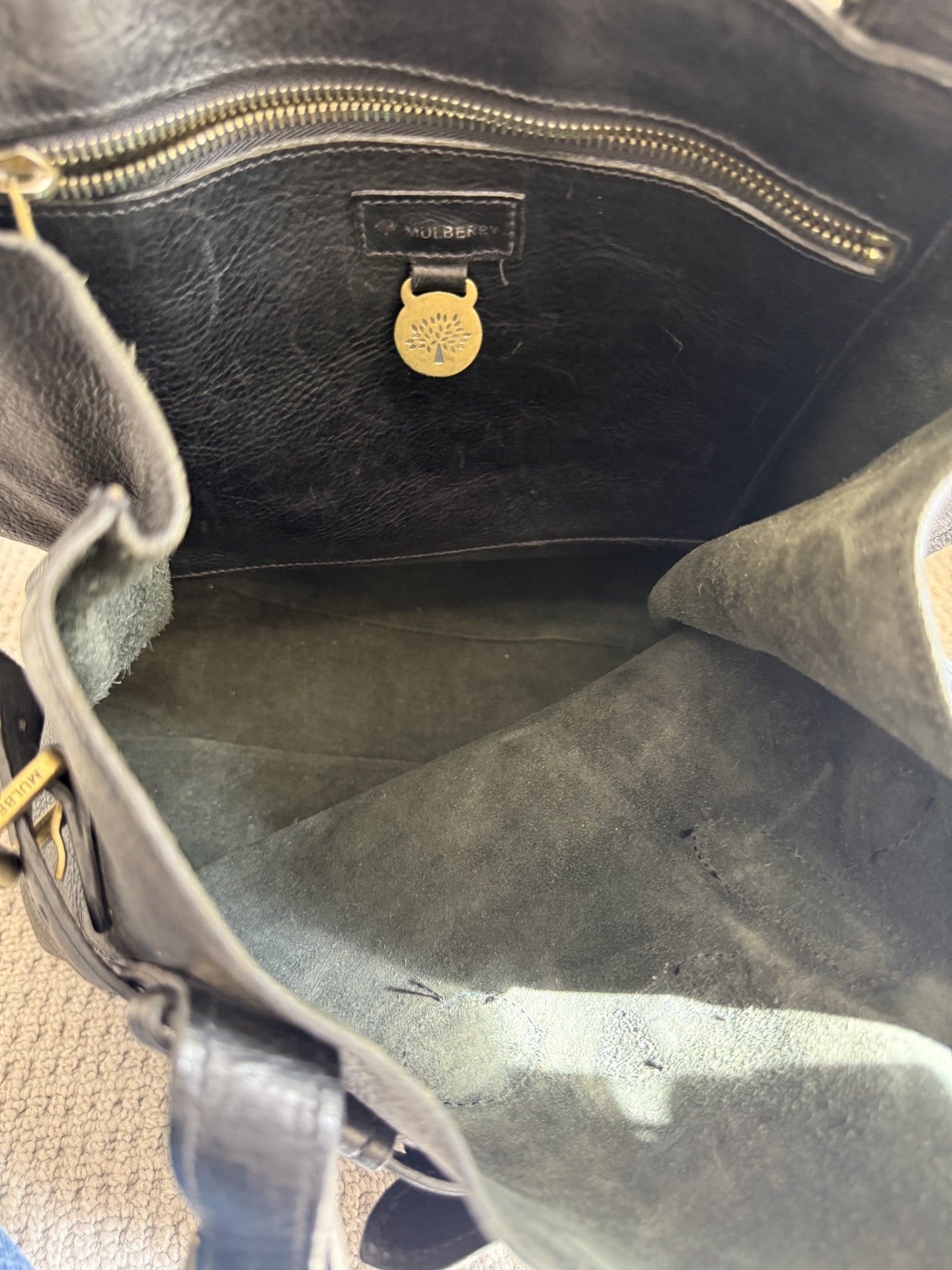 Mulberry Black Darwin Leather Belted Tote Bag – Vintage Pre-2005, Brass Hardware