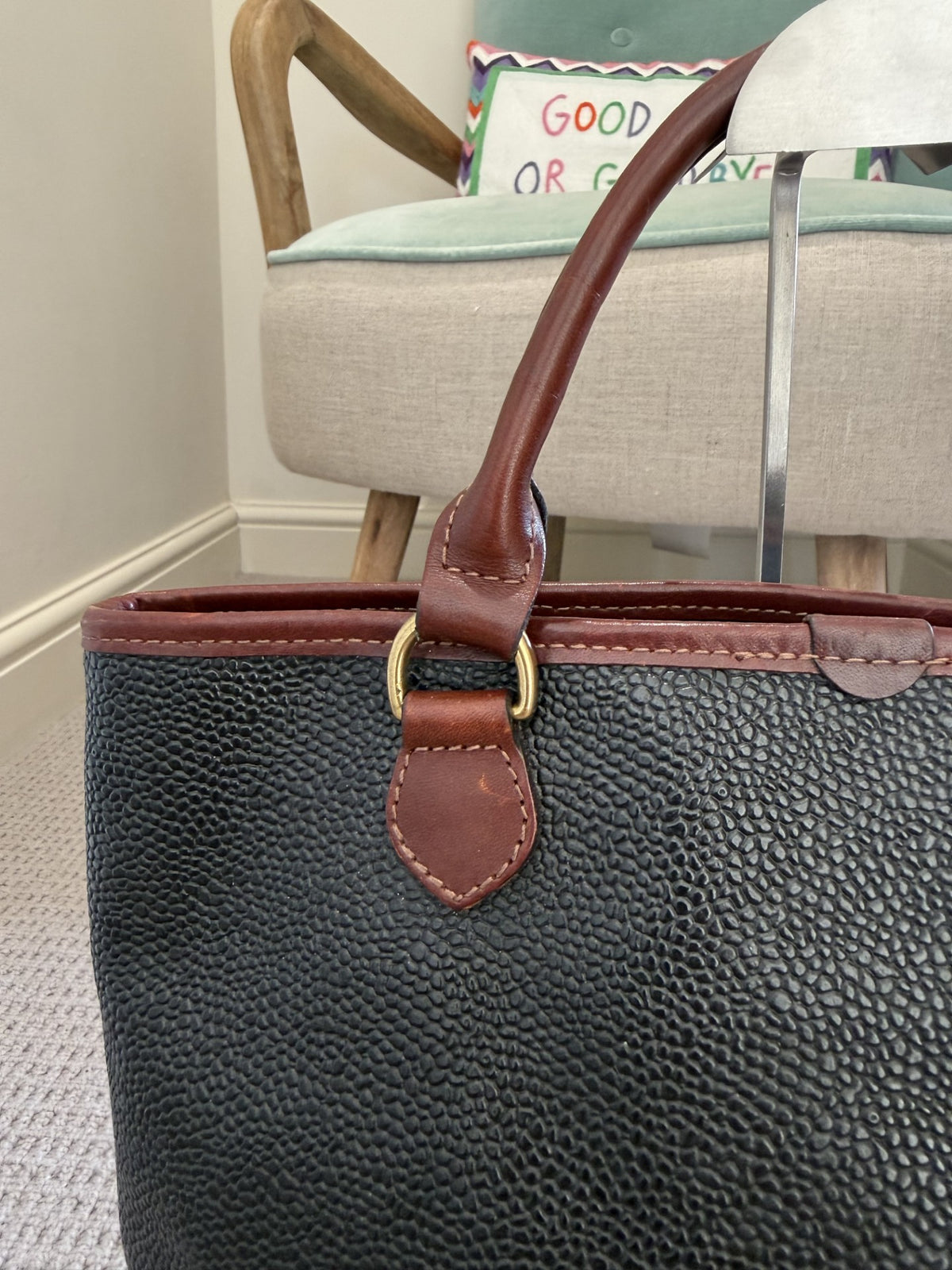 Mulberry Scotchgrain Tote — Black & Tan