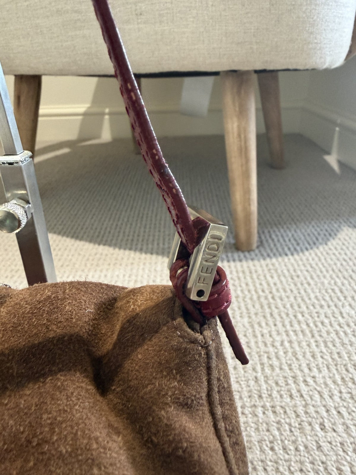 Fendi Mini Mamma Baguette — Chocolate Suede with Crystal Buckle