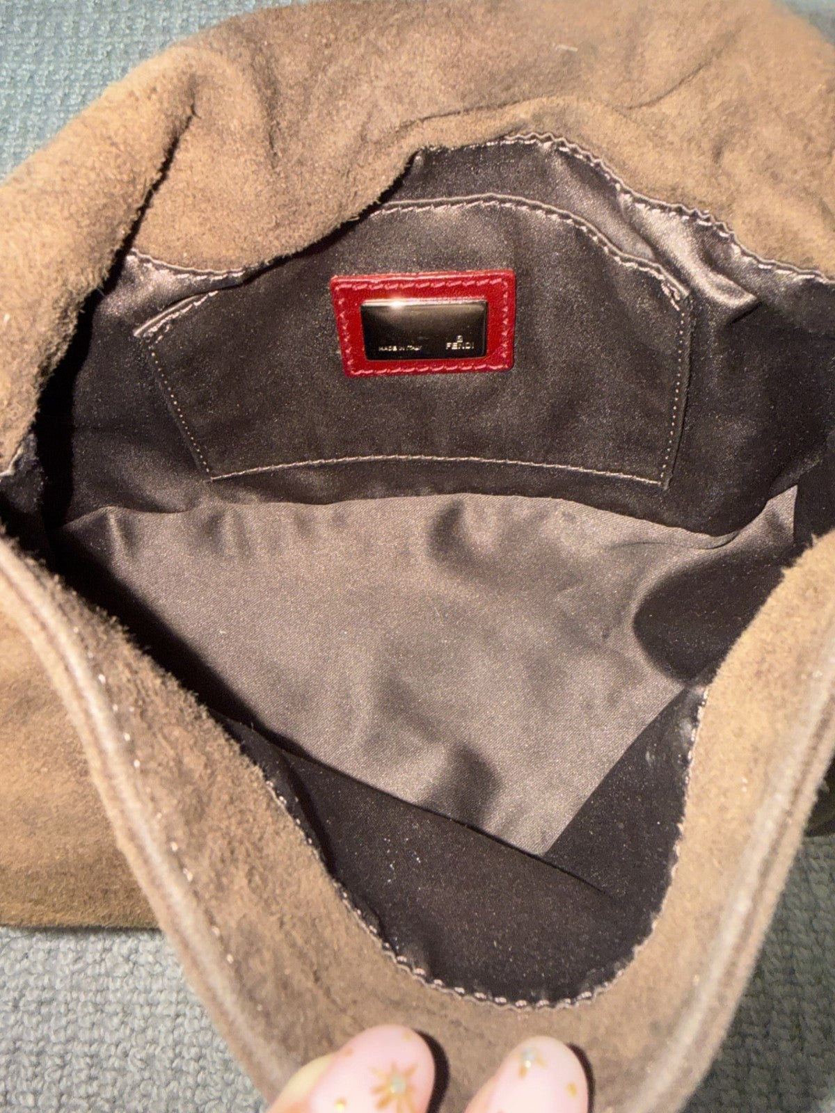 Fendi Mini Mamma Baguette — Chocolate Suede with Crystal Buckle