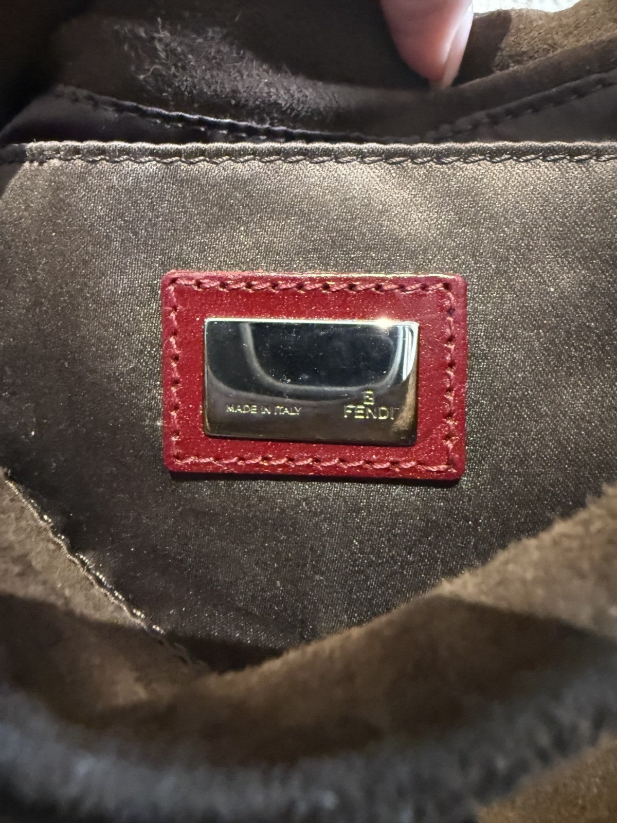 Fendi Mini Mamma Baguette — Chocolate Suede with Crystal Buckle