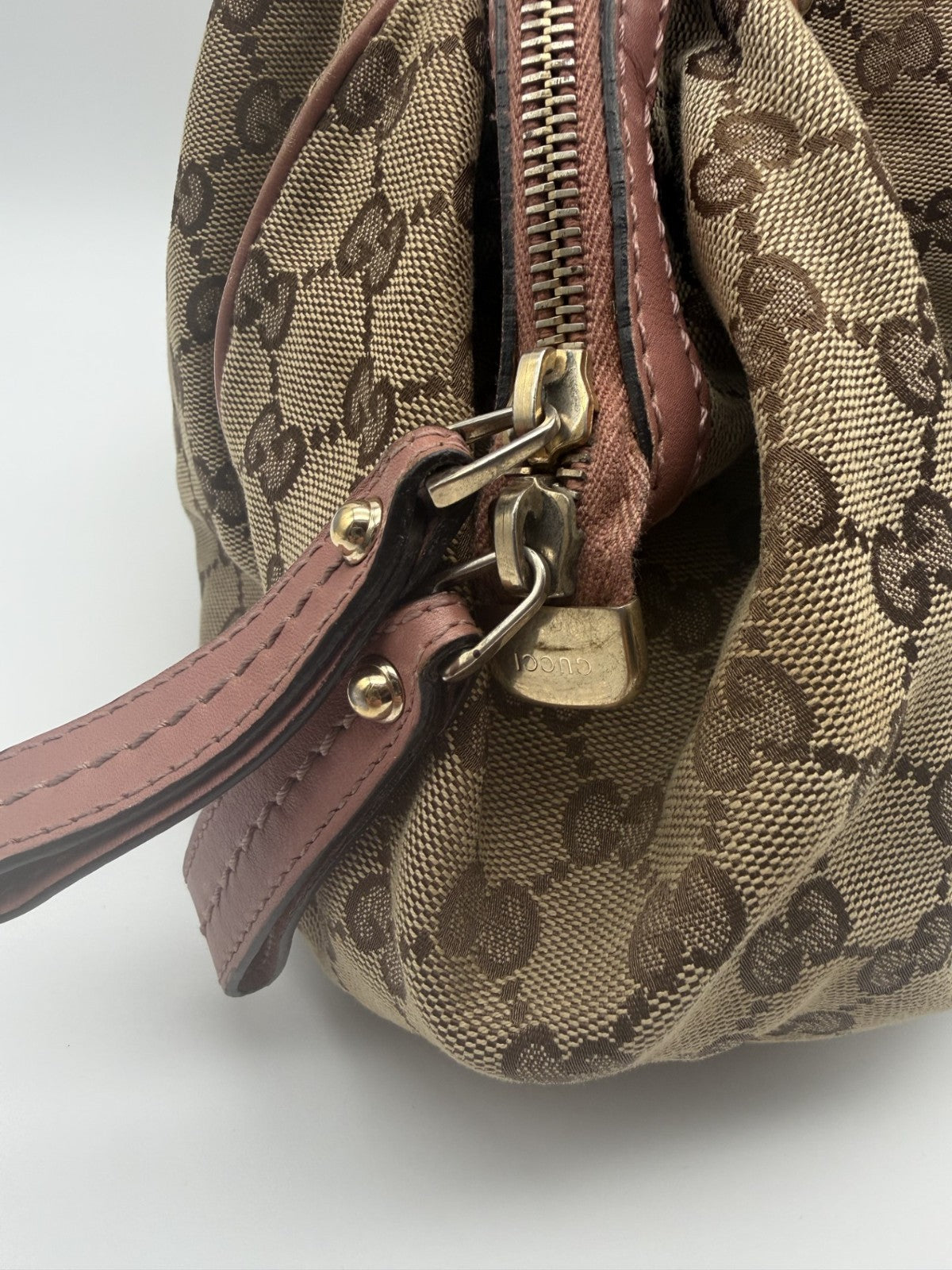 Gucci Sukey Satchel — Beige GG Canvas & Pink